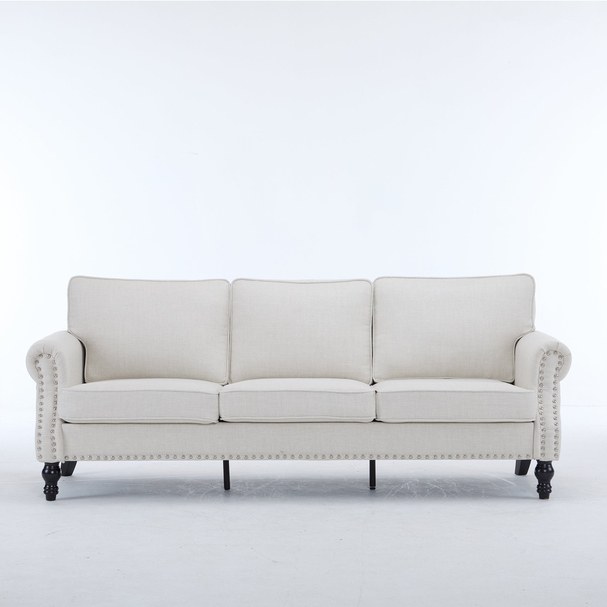 83 Inch Faux Leather Rolled Arm Sofa with Nailhead Trim