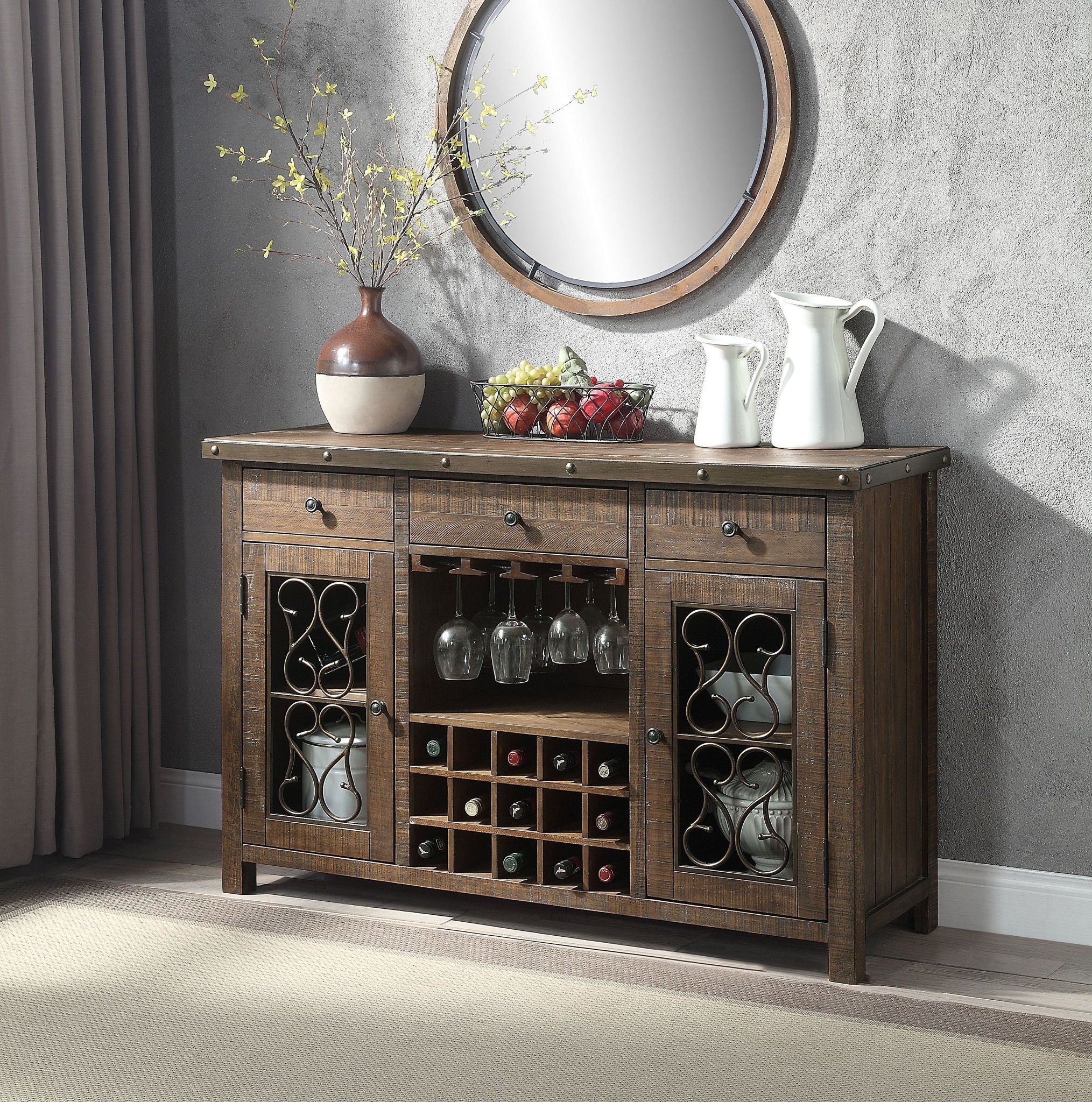 Raphaela Server With Cup Holder & Wine Rack - Cherry