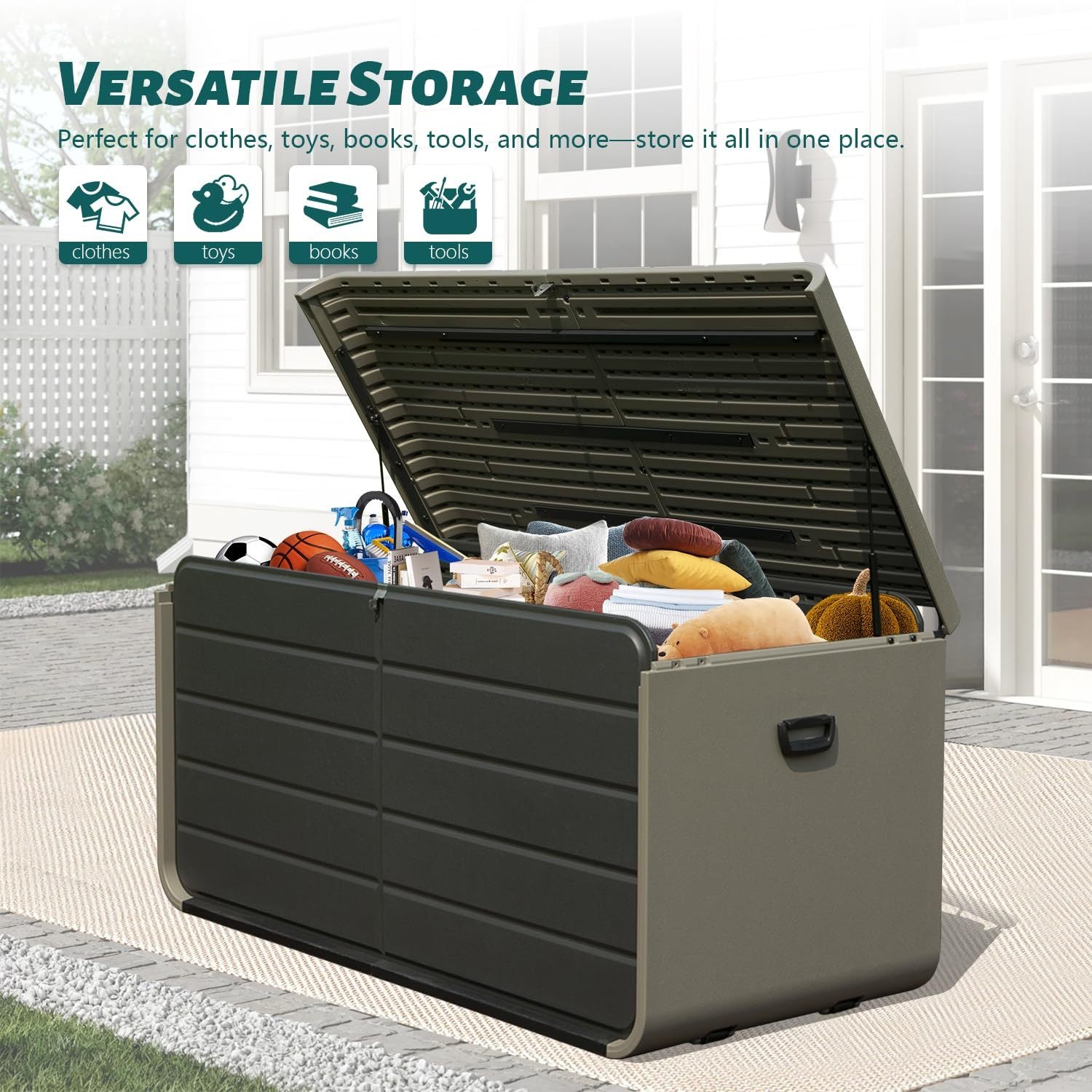 200 Gallon Plastic Deck Box with Lock and Waterproof Lid