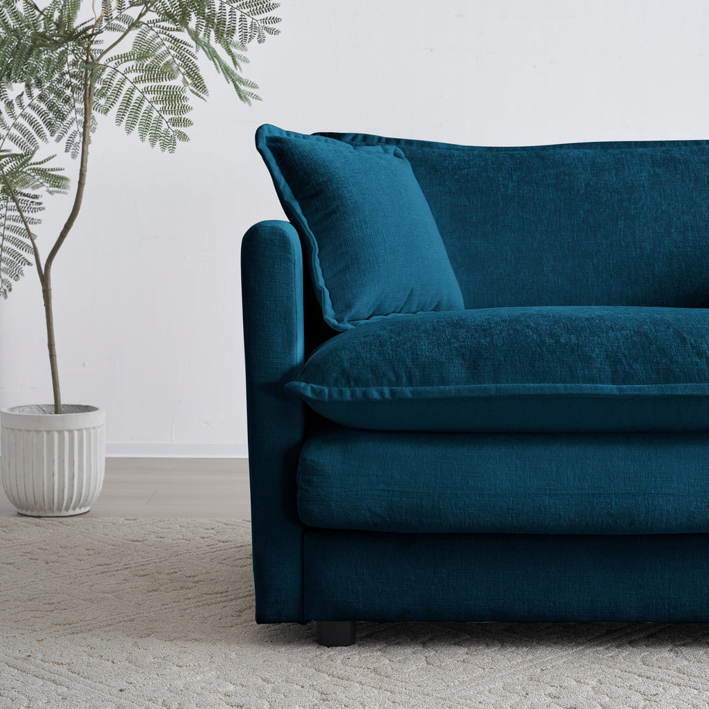 Comfy Deep Single Seat Sofa Upholstered Reading Armchair in Blue Chenille Fabric