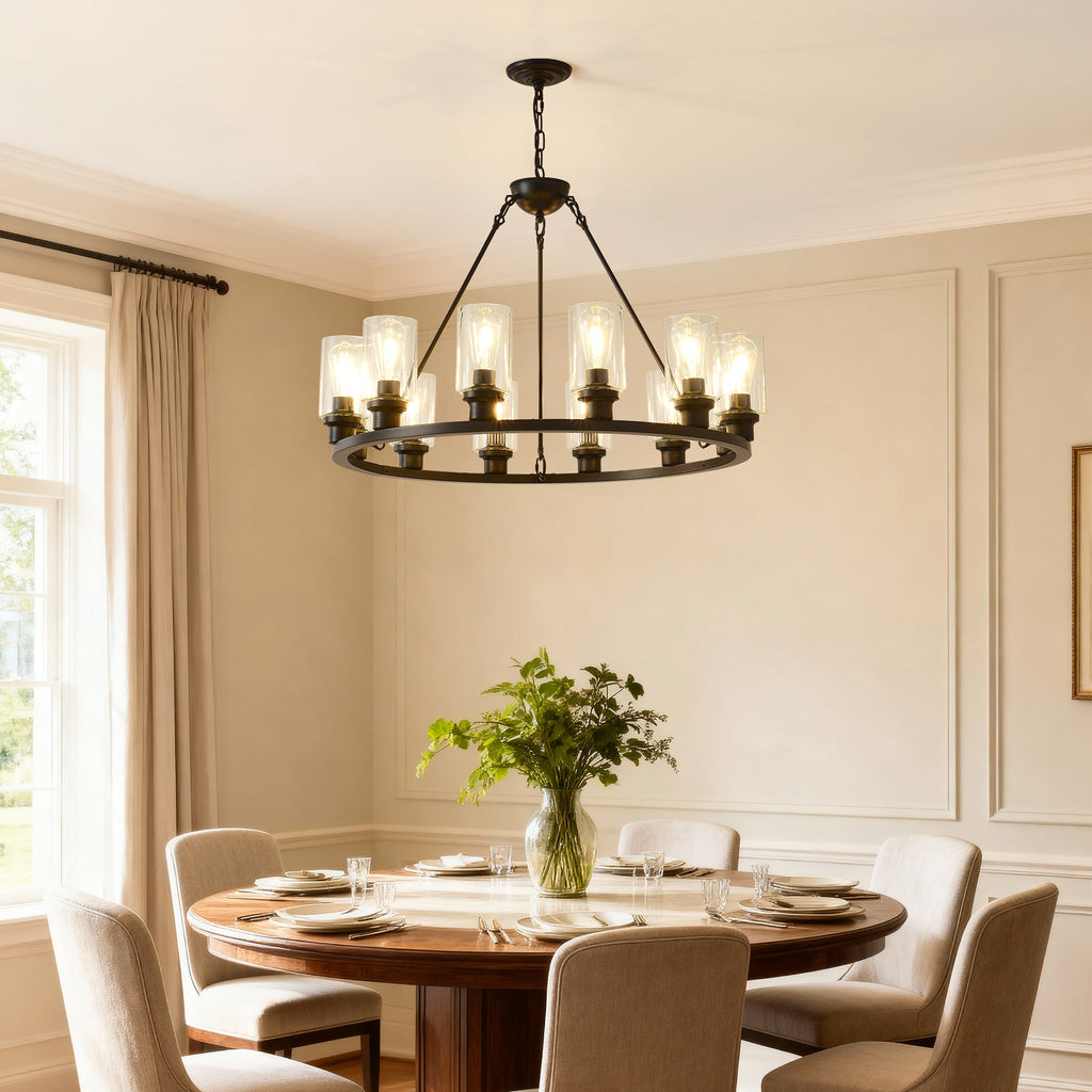 Black Wagon Wheel Chandelier 31.5 Inch Modern Farmhouse Pendant Light