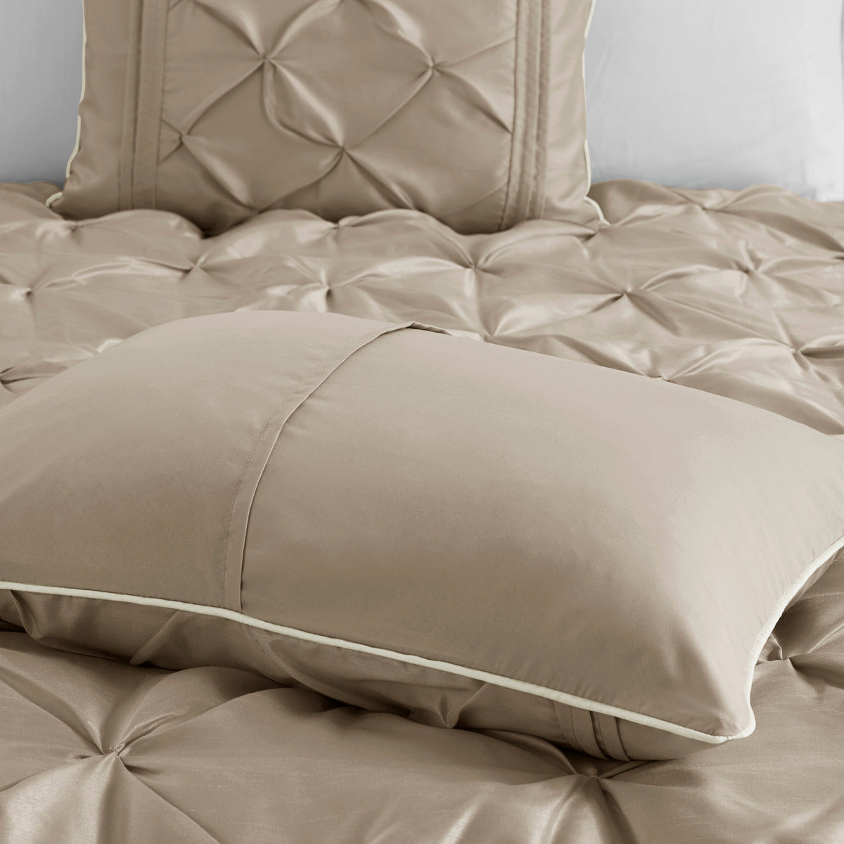 7 Piece Tufted Comforter Set Taupe California King