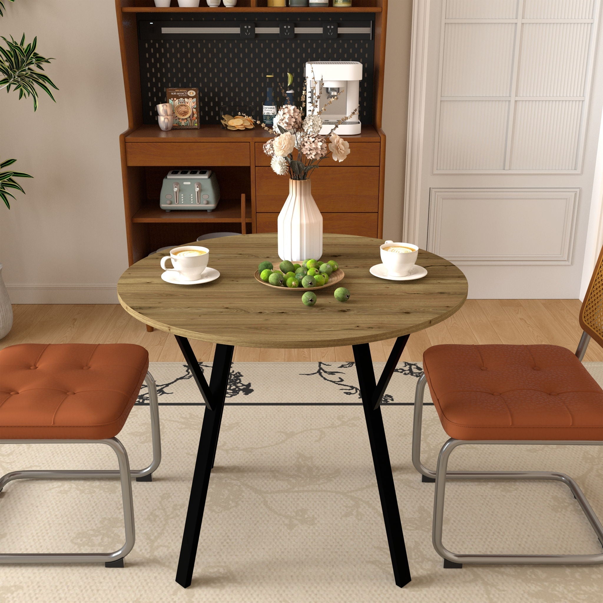 Round Dining Table for 2-4 People - Rustic Brown