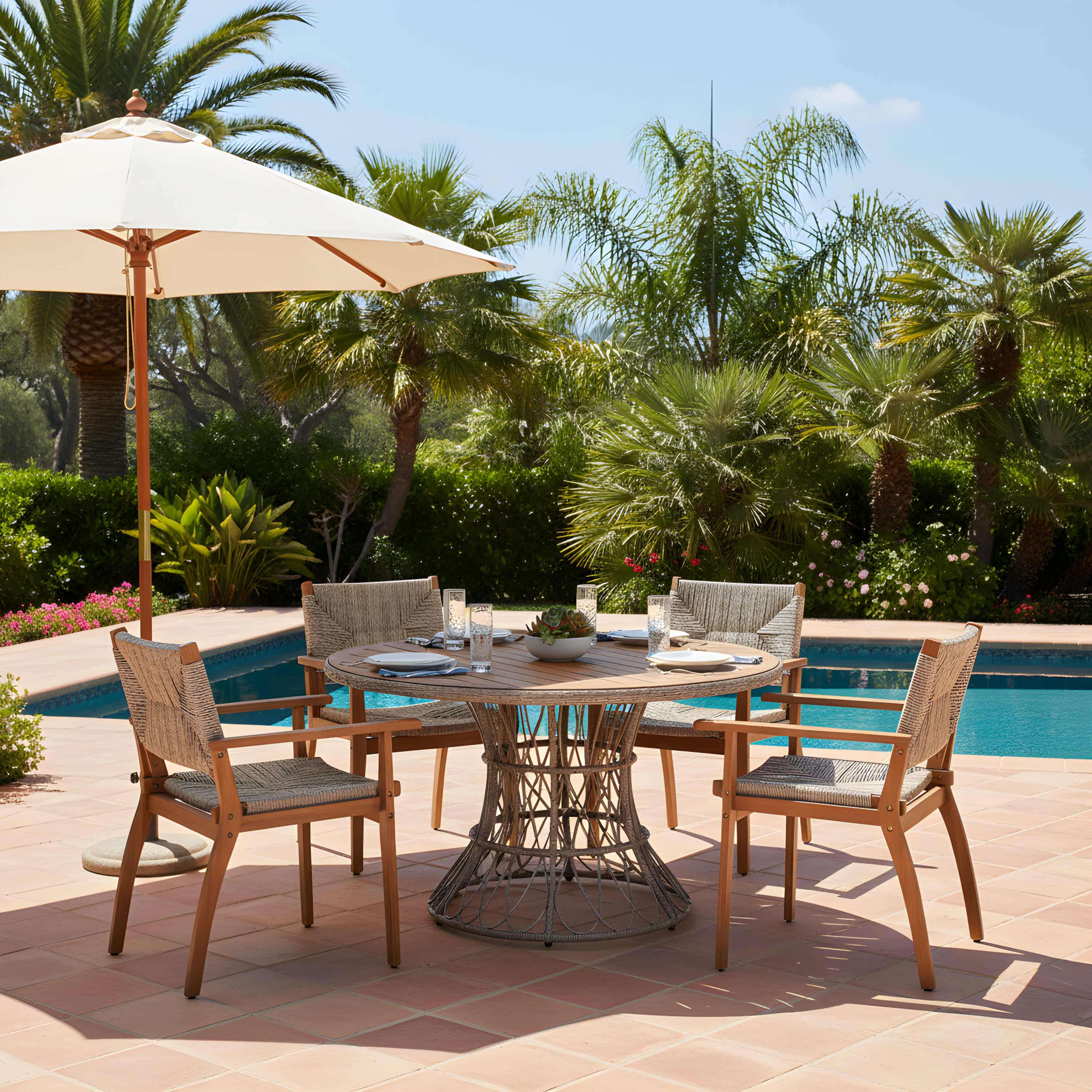 Durable Outdoor Dining Chair Set with Acacia Wood Frame and Wicker Seat