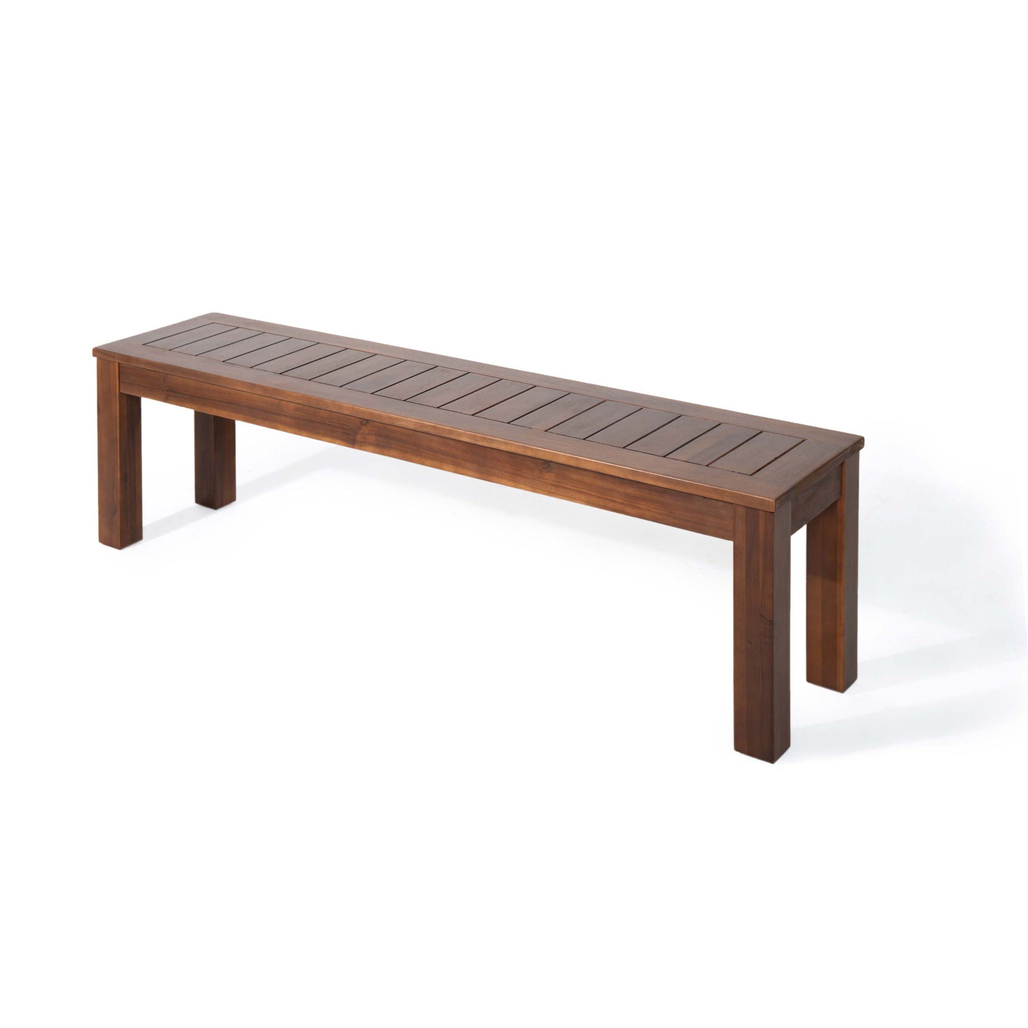 Acacia Wood Outdoor Bench with Beautiful Slat Paneling - Dark Brown