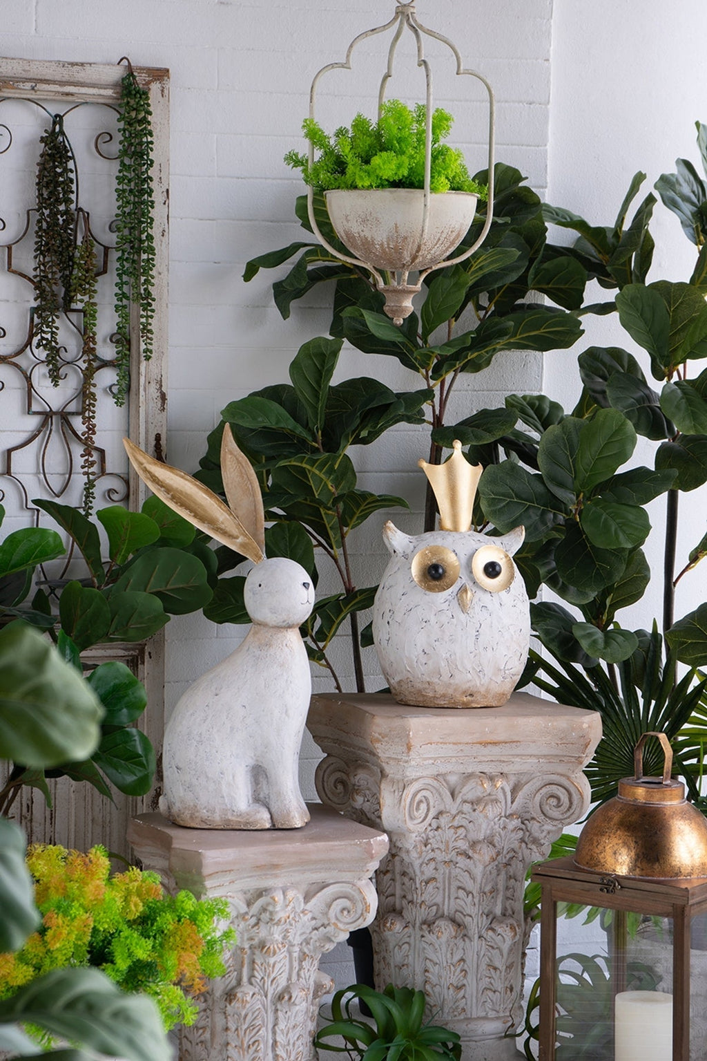 White Magnesium Rabbit Figurine with Gold Iron Ears