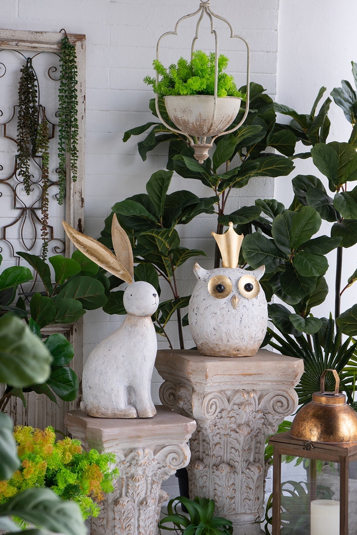 White Magnesium Rabbit Figurine with Gold Iron Ears