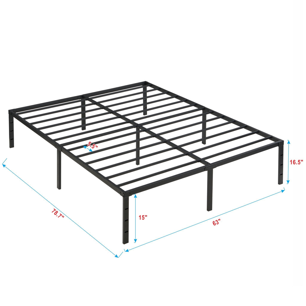 Queen Size Platform Bed with Quiet Support - Black