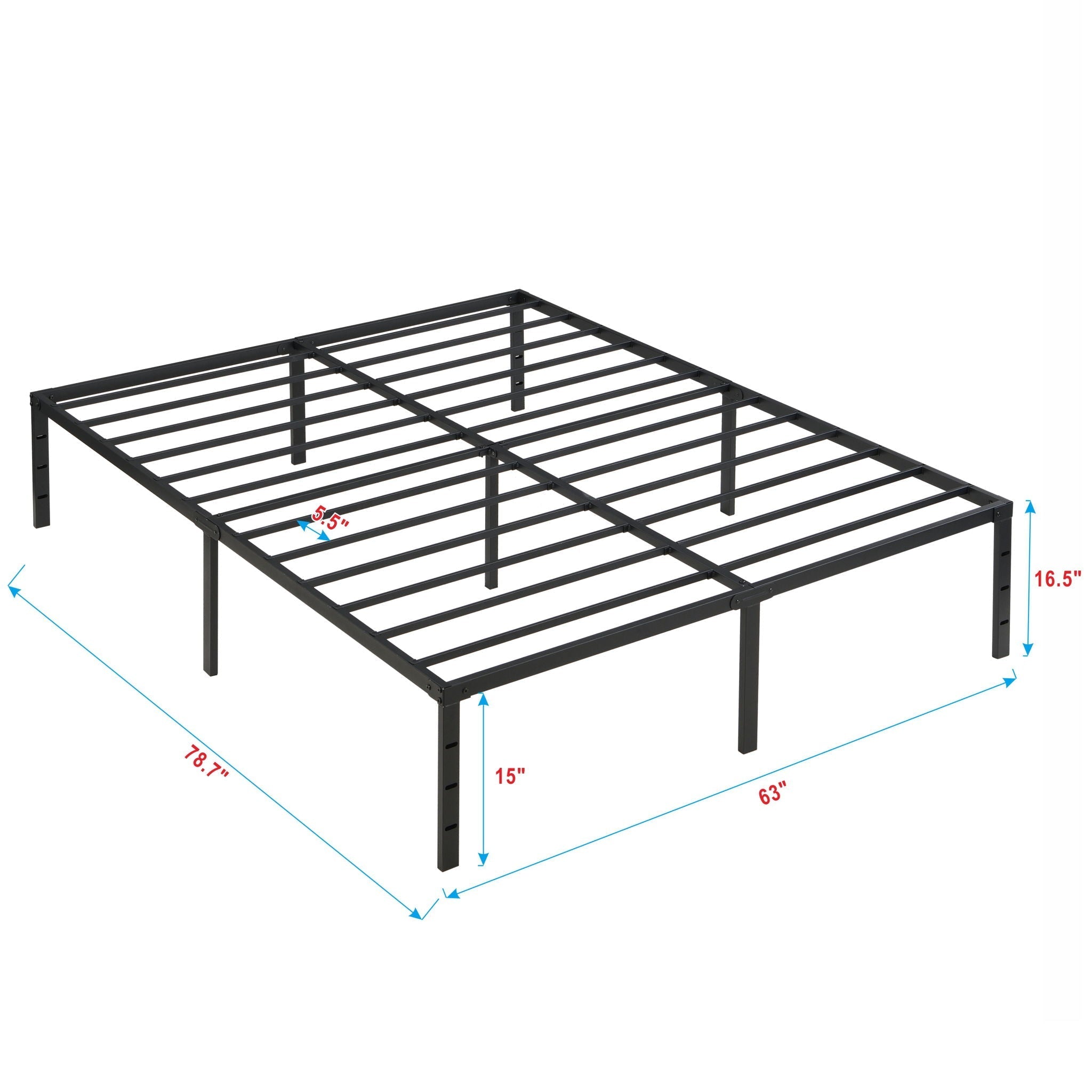 Queen Size Platform Bed with Quiet Support - Black