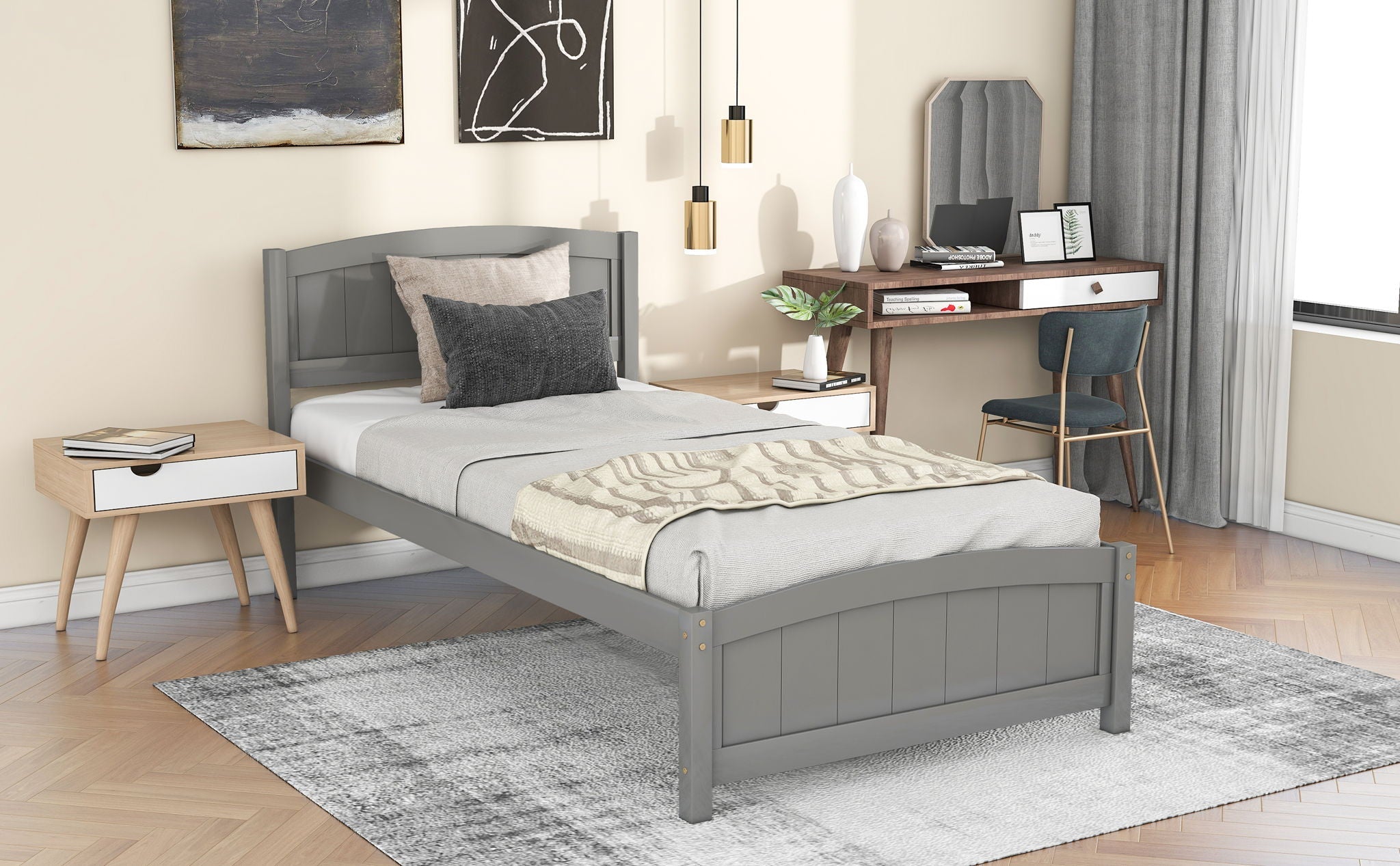 Platform Bed & Headboard, Footboard And Wood Slat Support