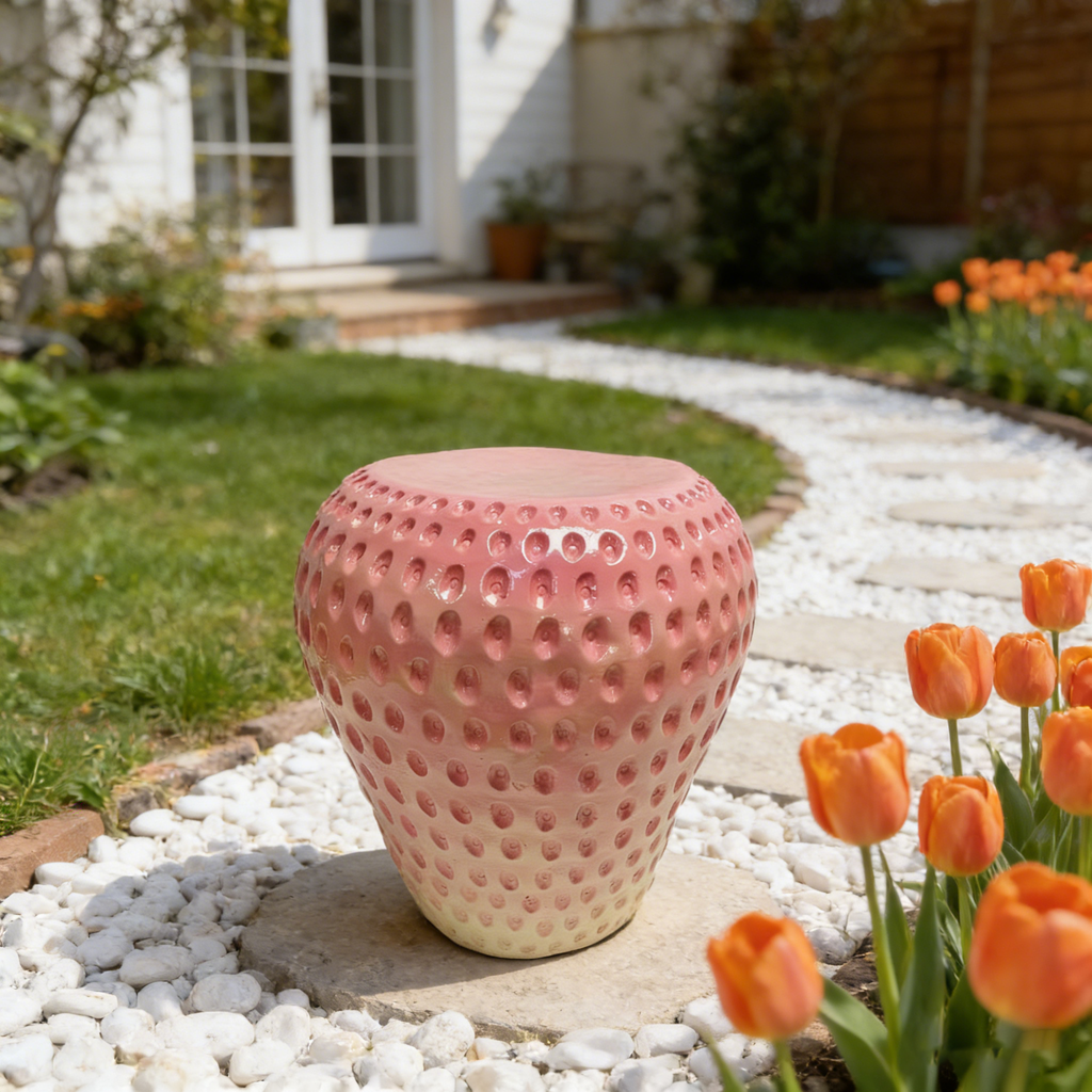 Strawberry Fruit Stool, 13.4" Oversized Resin Stool and Side Table