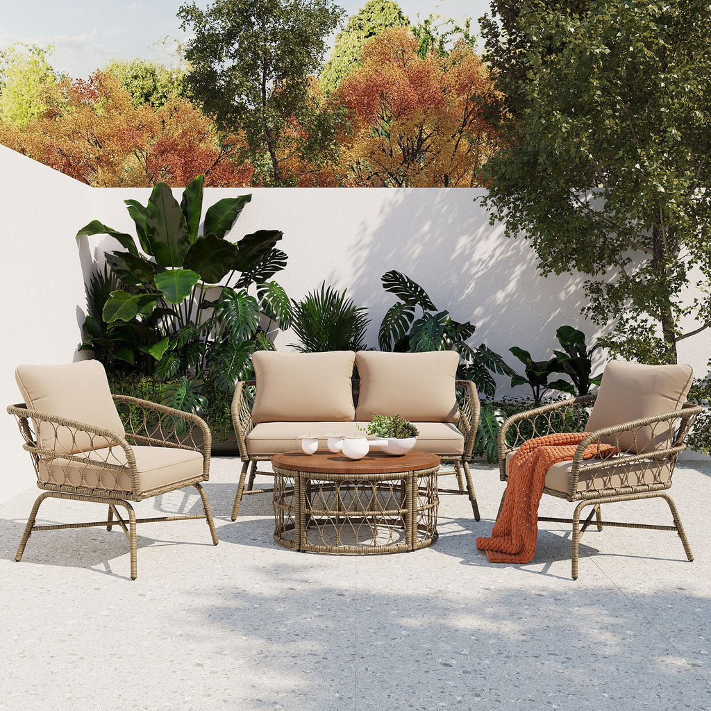 Bohemia-Inspired 4-Person Outdoor Seating Group With Removable Cushions
