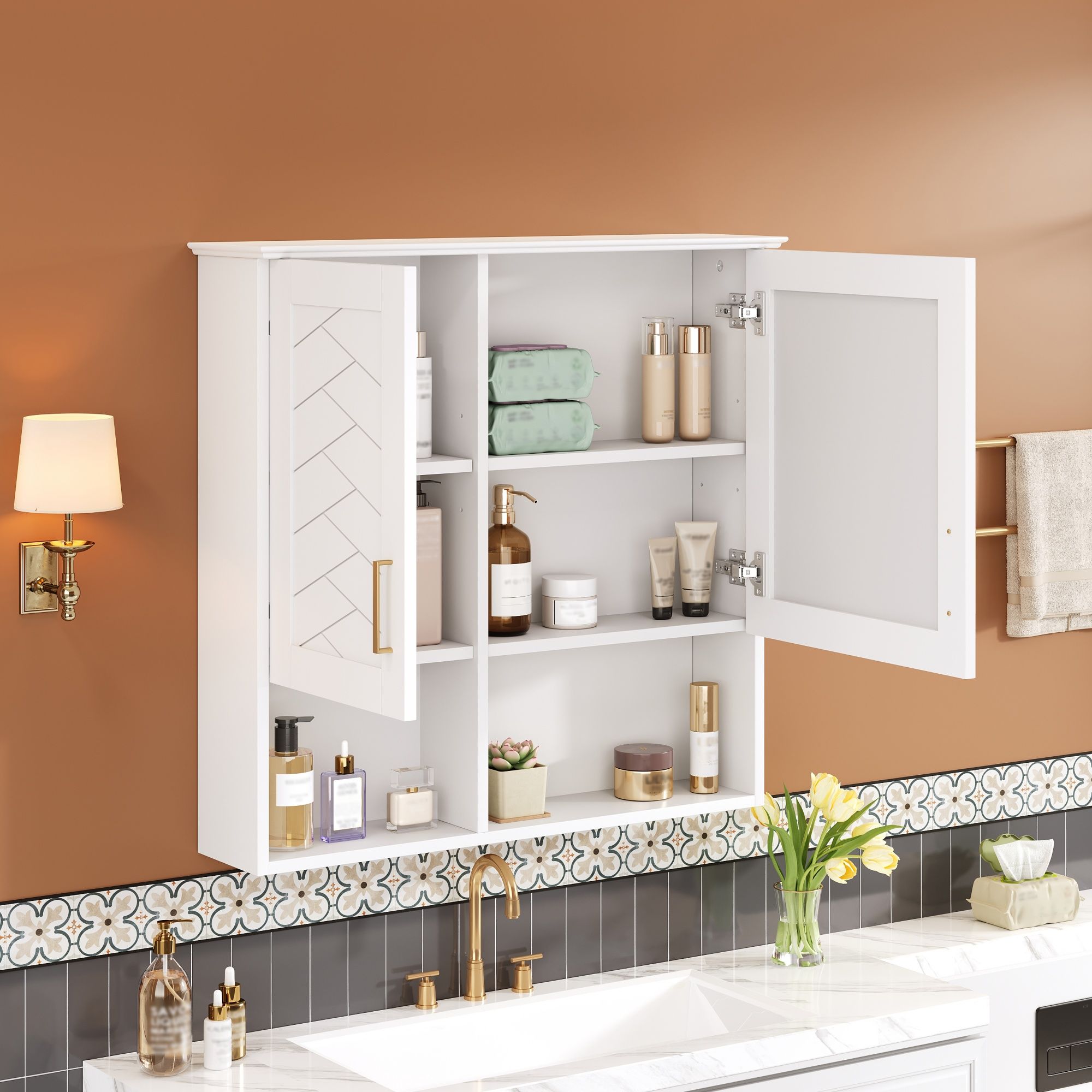 2 In 1 Wall-Mounted Mirror Cabinet With Adjustable Shelves