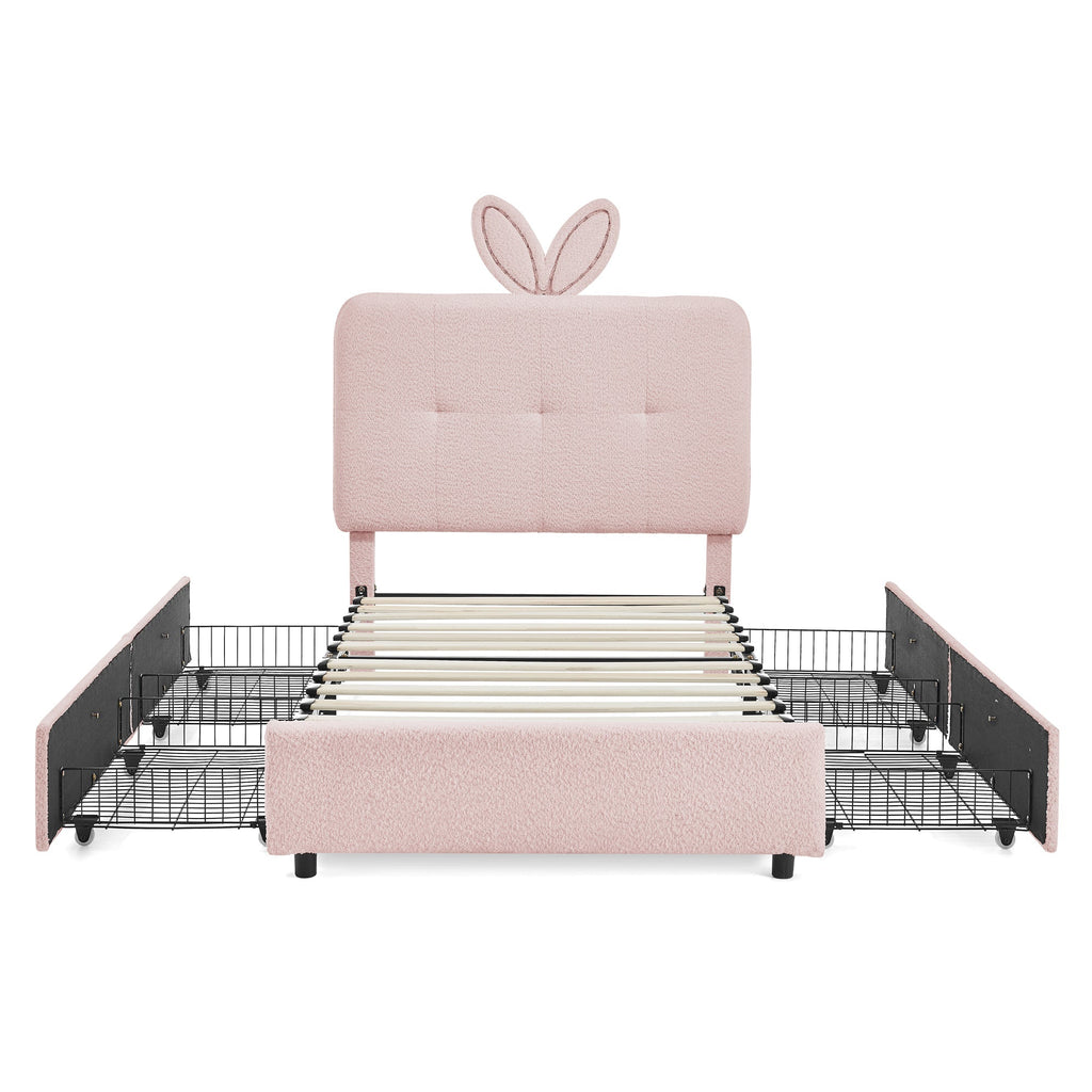 Twin Size Kids Upholstered Bed with Oversized Rabbit Ear Headboard