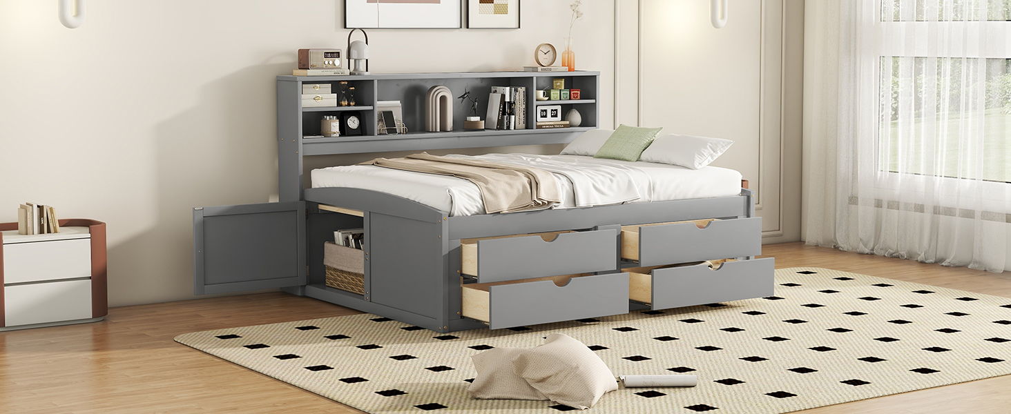 Daybed With 2 Bedside Cabinets, Upper Shelves And 4 Drawers