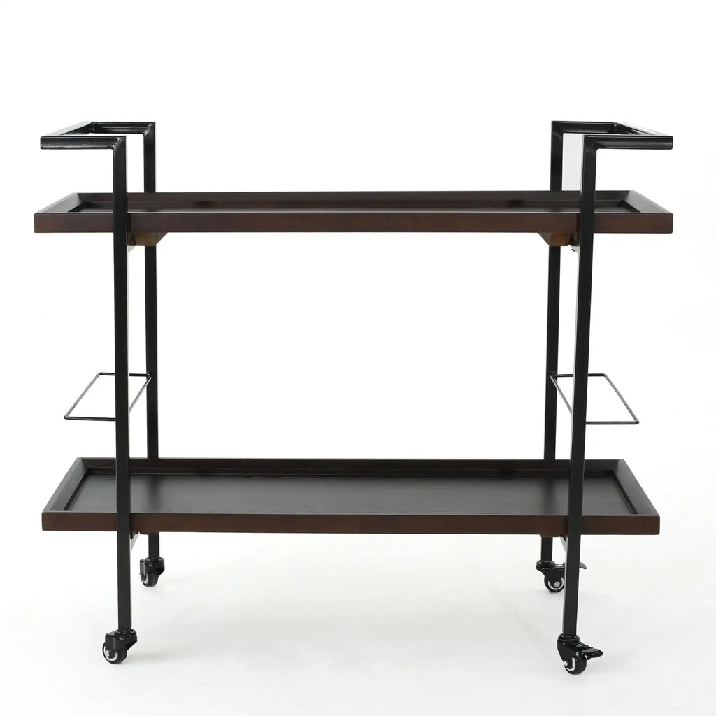 Modern Industrial Bar Cart With Shelving and Casters