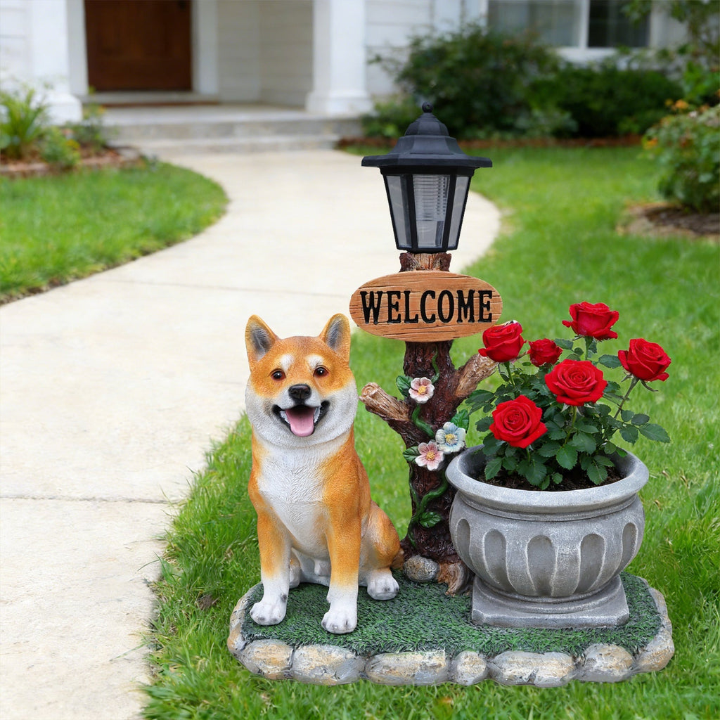 Sitting Akita Dog Planter Garden Decor