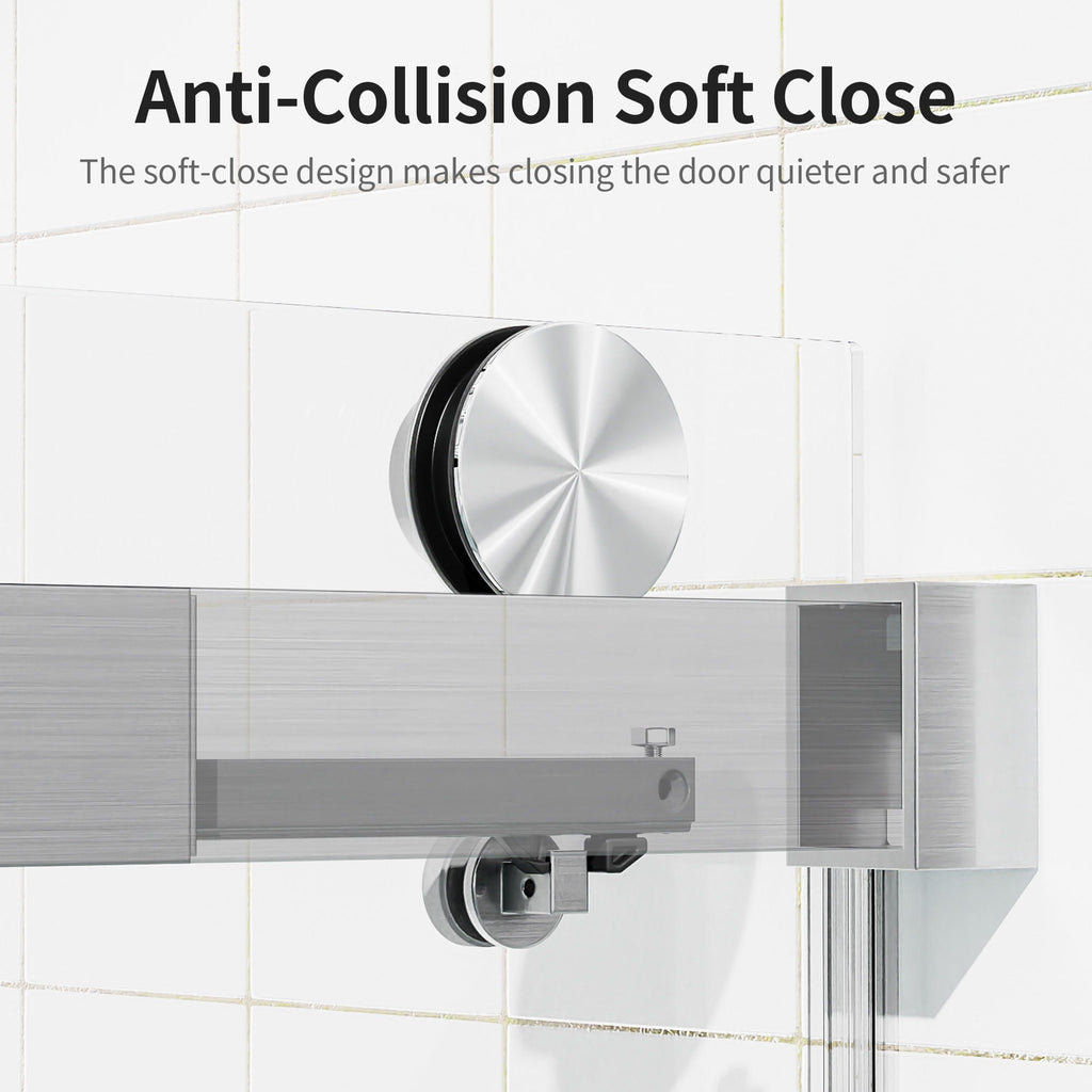 Frameless Single Sliding Soft Close Shower Doors, 3 / 8" Tempered Glass Reversible Installatio
