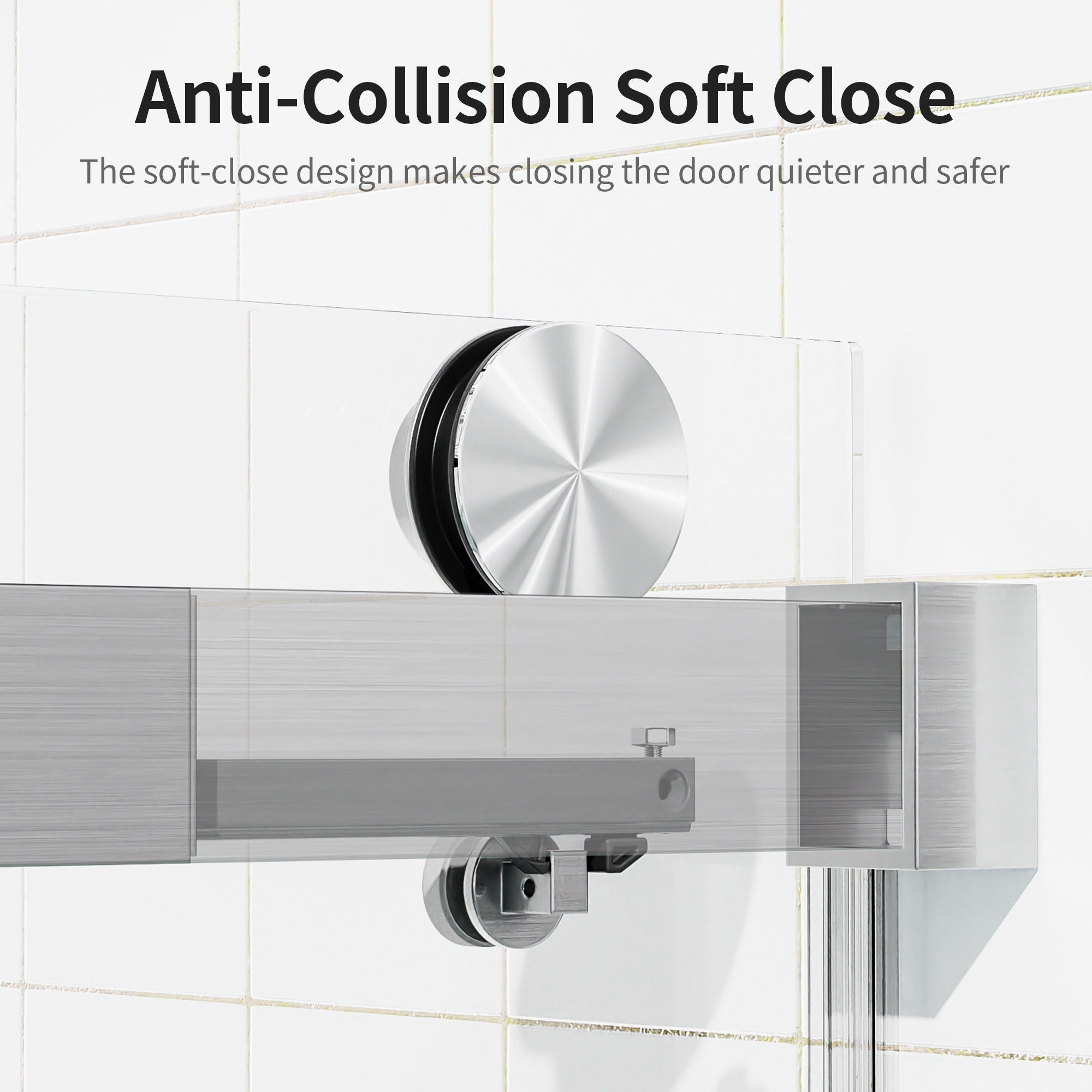 Frameless Single Sliding Soft Close Shower Doors, 3 / 8" Tempered Glass Reversible Installatio