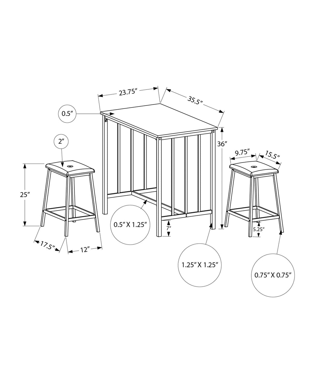 3 Piece Dining Set, Counter Height, Rectangular, Small, Contemporary & Modern