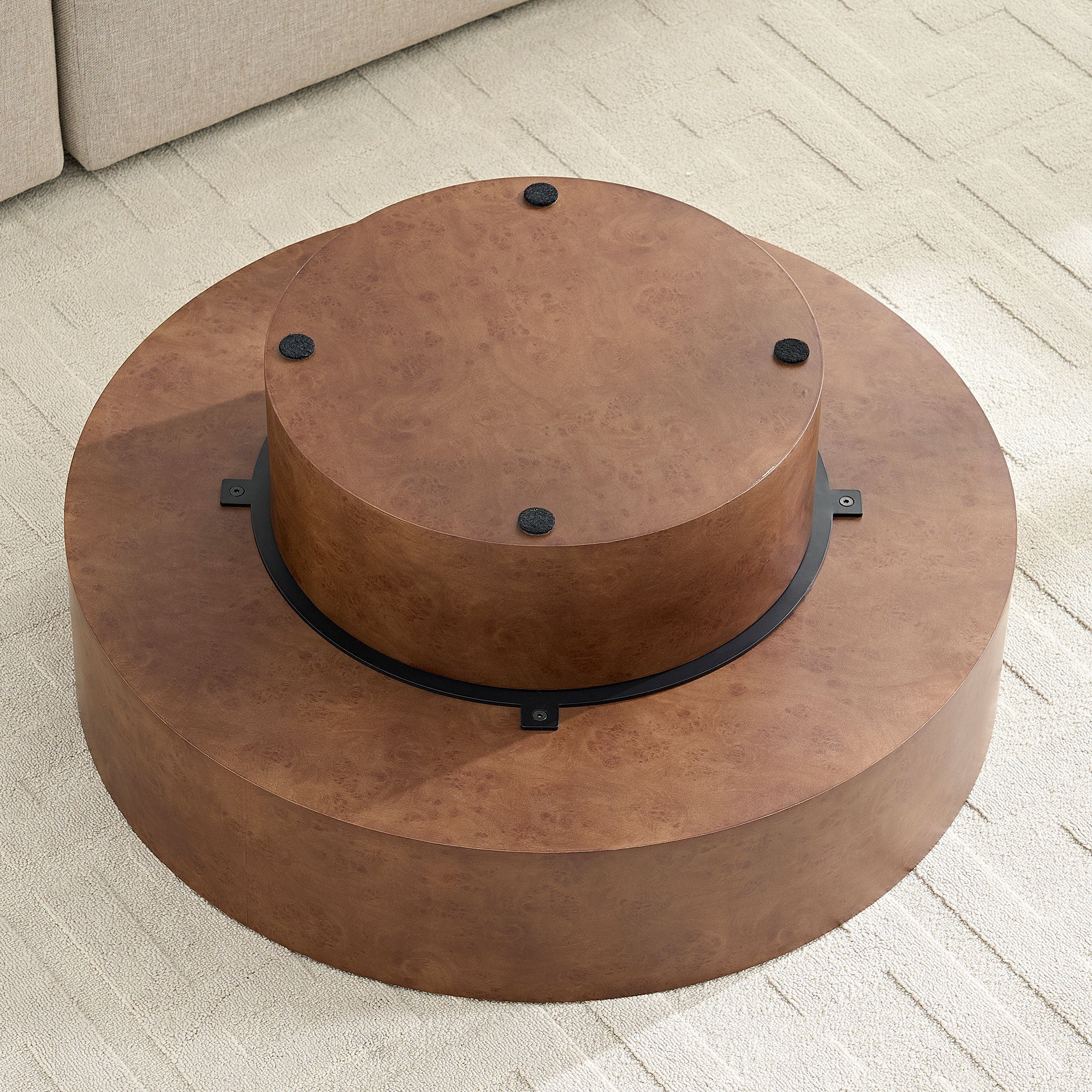 31.49'' Faux Burl Wood Pattern Round Coffee Table with Sturdy Pedestal