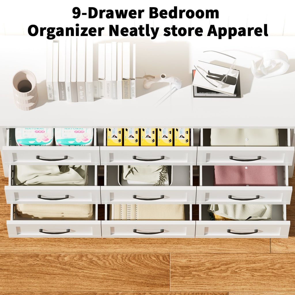 9 Drawer White Metal Dresser with Quiet-Glide Rails