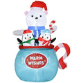 Outsunny 5ft Christmas Inflatable Outdoor Decoration Blessed Polar Bear and Penguins in the Cup