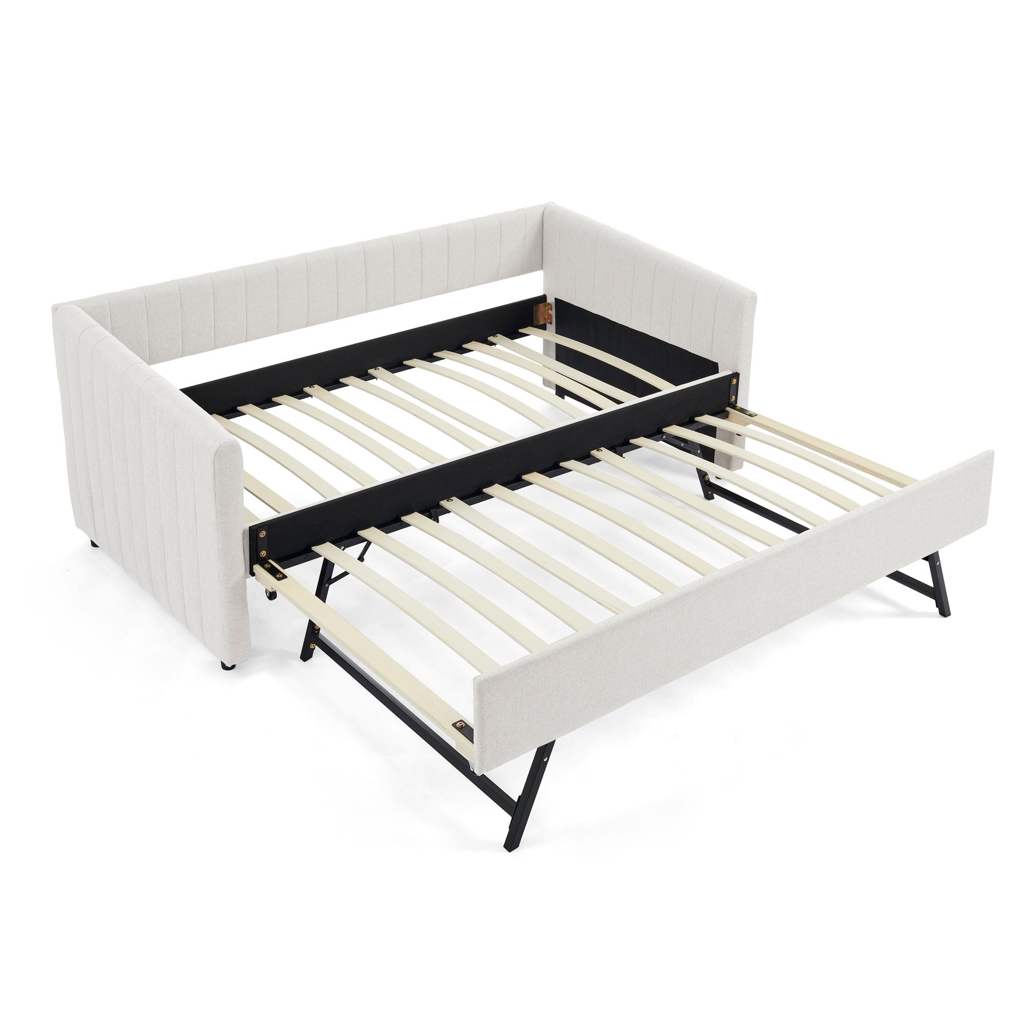 Upholstered Daybed With Trundle With Vertical Stripes