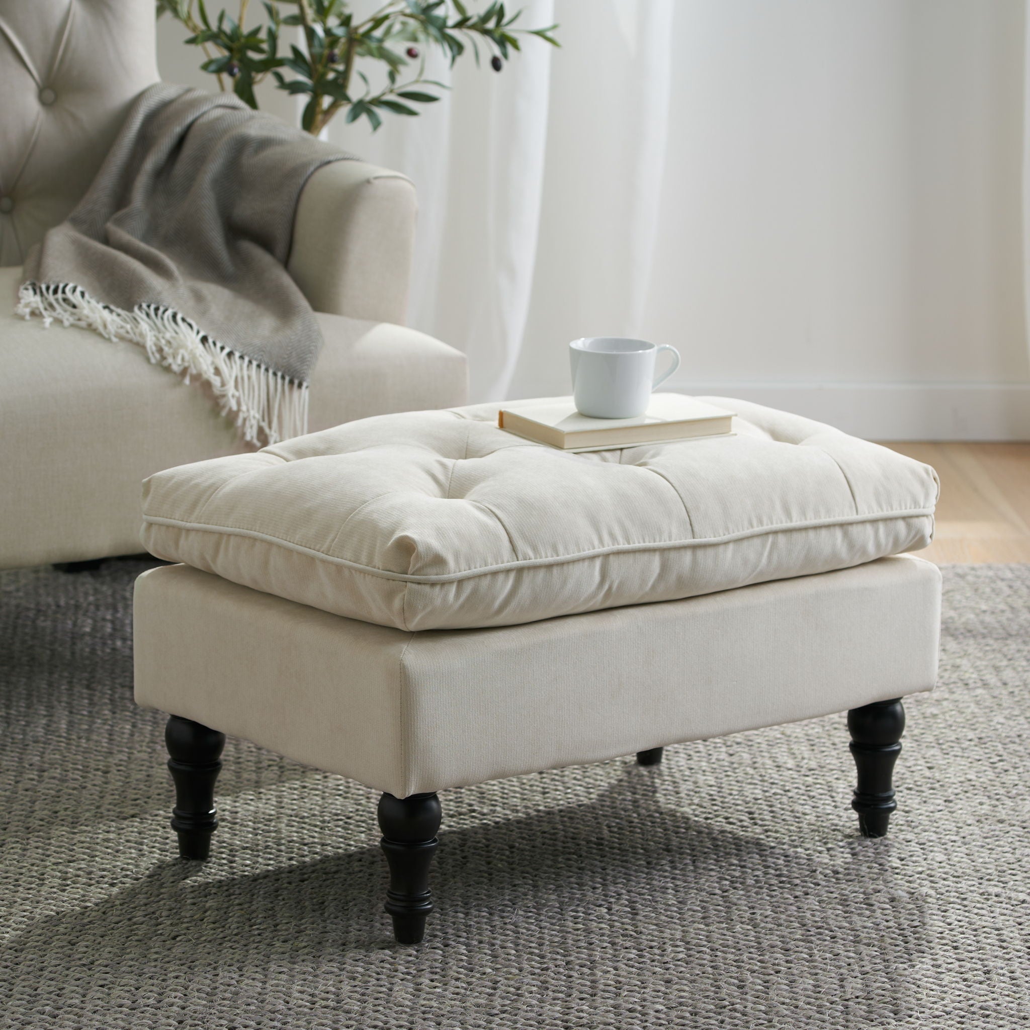 Lofton Pillow Top Ottoman With Button Tufting - Cream