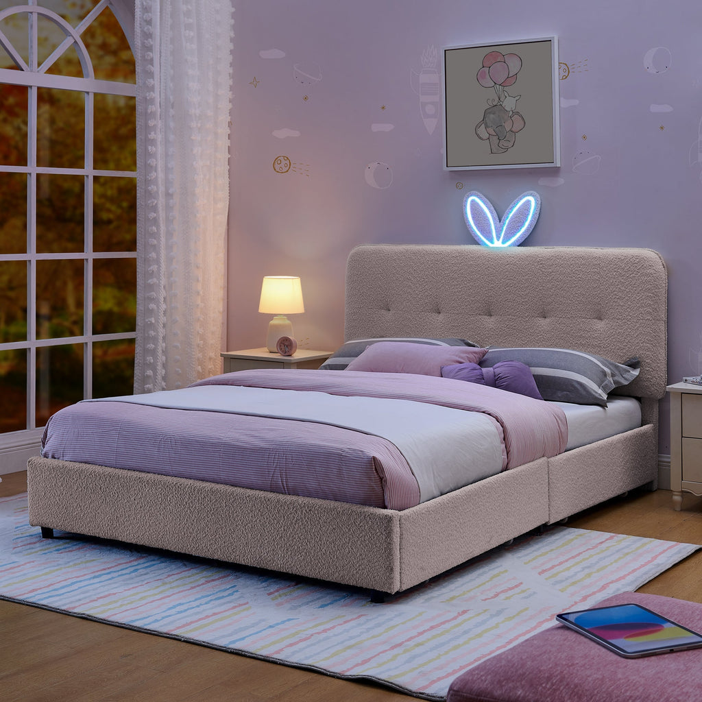 Full Size Kids Upholstered Bed with Oversized Rabbit Ear Headboard