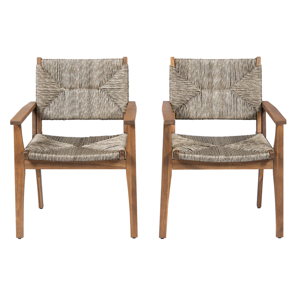 Durable Outdoor Dining Chair Set with Acacia Wood Frame and Wicker Seat