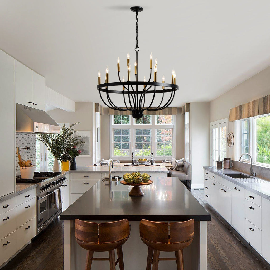 15-Light Industrial Iron Candle Chandelier Modern Farmhouse Pendant Light