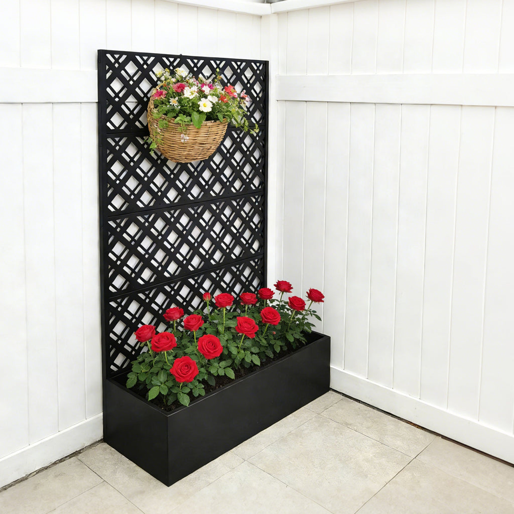 Rhombus Black Metal Planter Raised Garden Bed with Trellis
