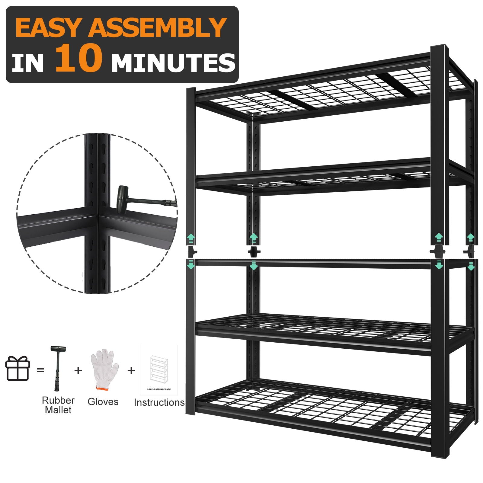 Garage Storage Rack, 5 Layer Adjustable Shelving Unit For Warehouse - Black