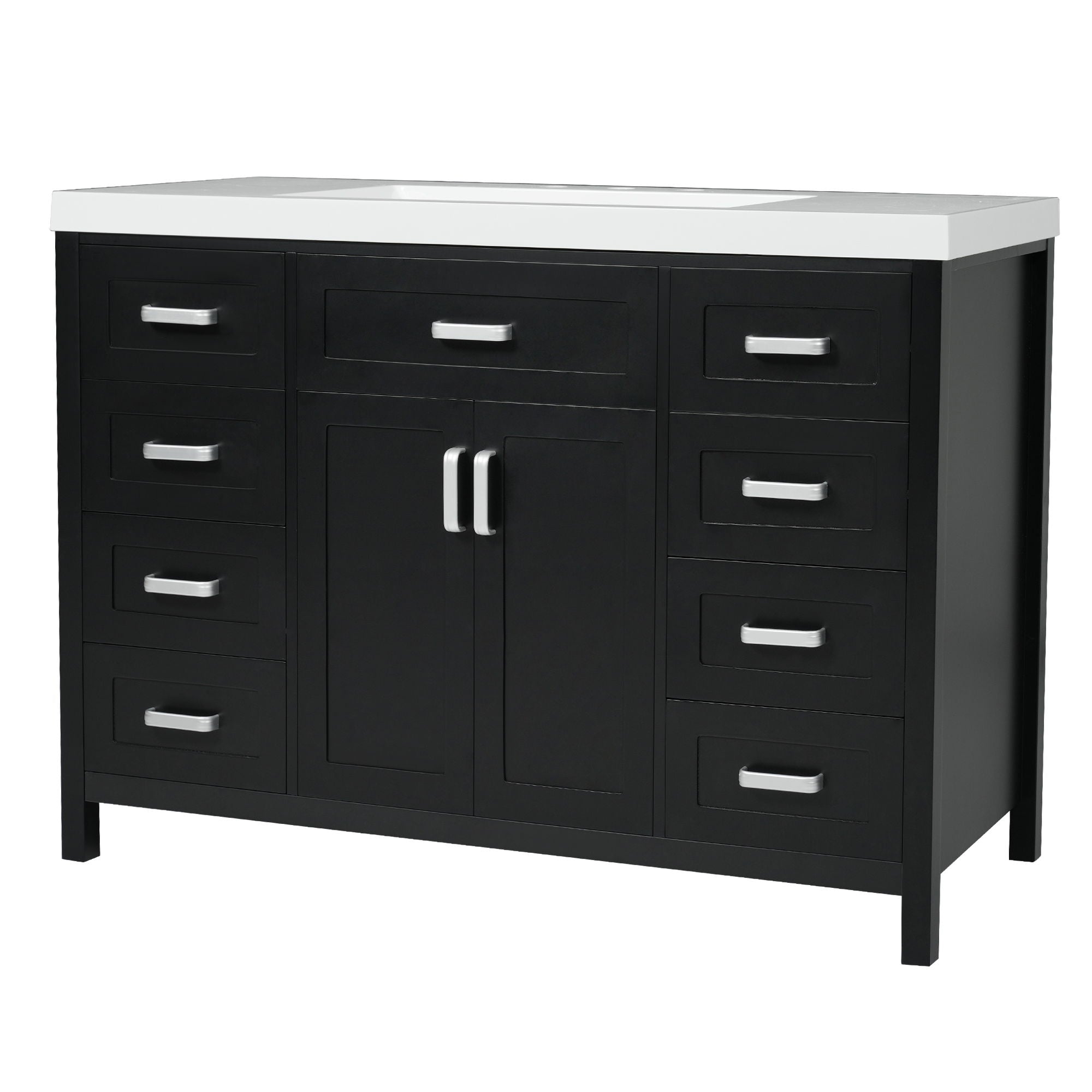 Bathroom Vanity With Sink, 2 Doors & 8 Drawers, Soft Close System