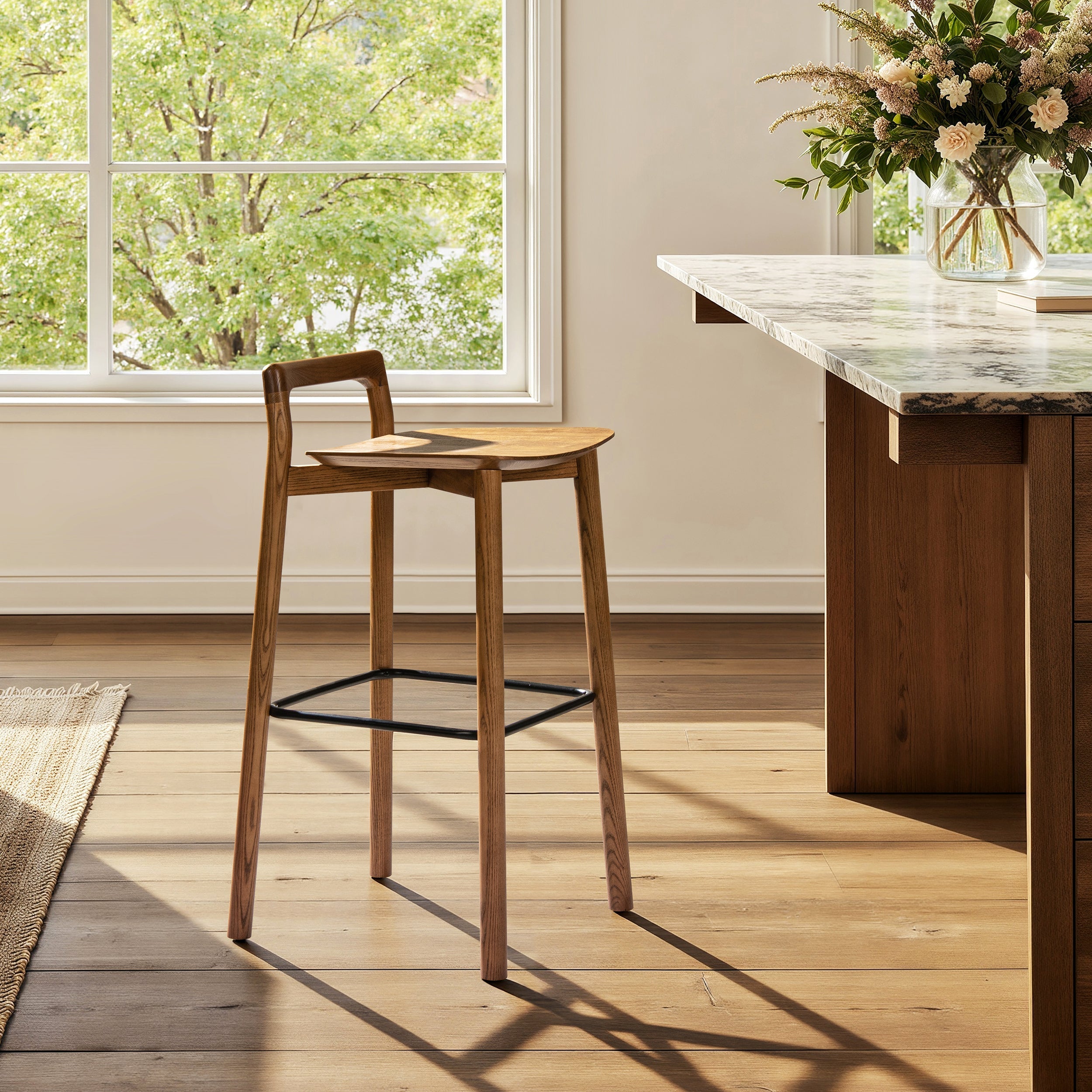 Sven 30" Modern Minimalist Low Back Wood Barstool