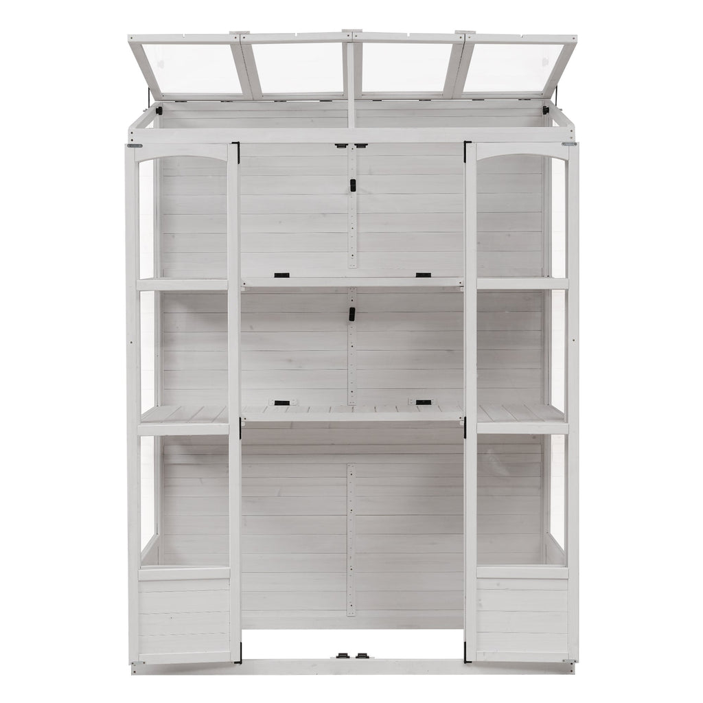 TOPMAX 78-Inch Wooden Greenhouse with Skylights and Folding Shelves