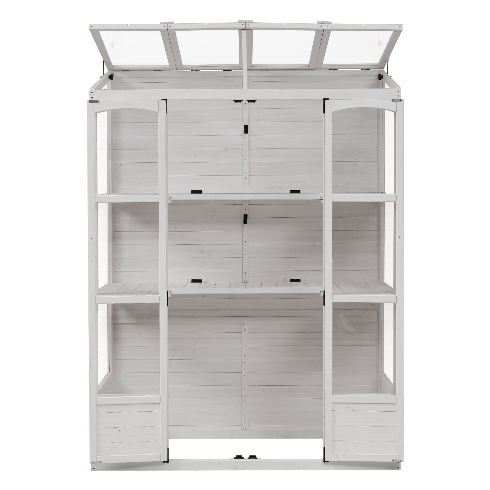 TOPMAX 78-Inch Wooden Greenhouse with Skylights and Folding Shelves