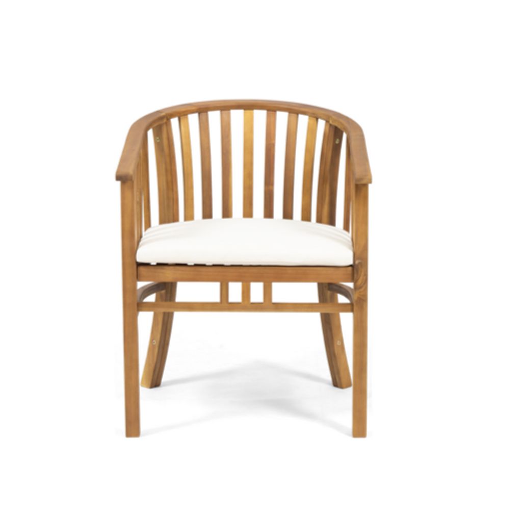 Outdoor 6 Seater Acacia Wood Dining Set with Cushions in Teak Finish and Cream Color