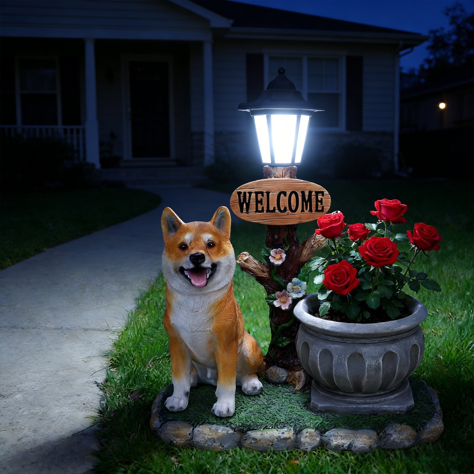 Sitting Akita Dog Planter Garden Decor