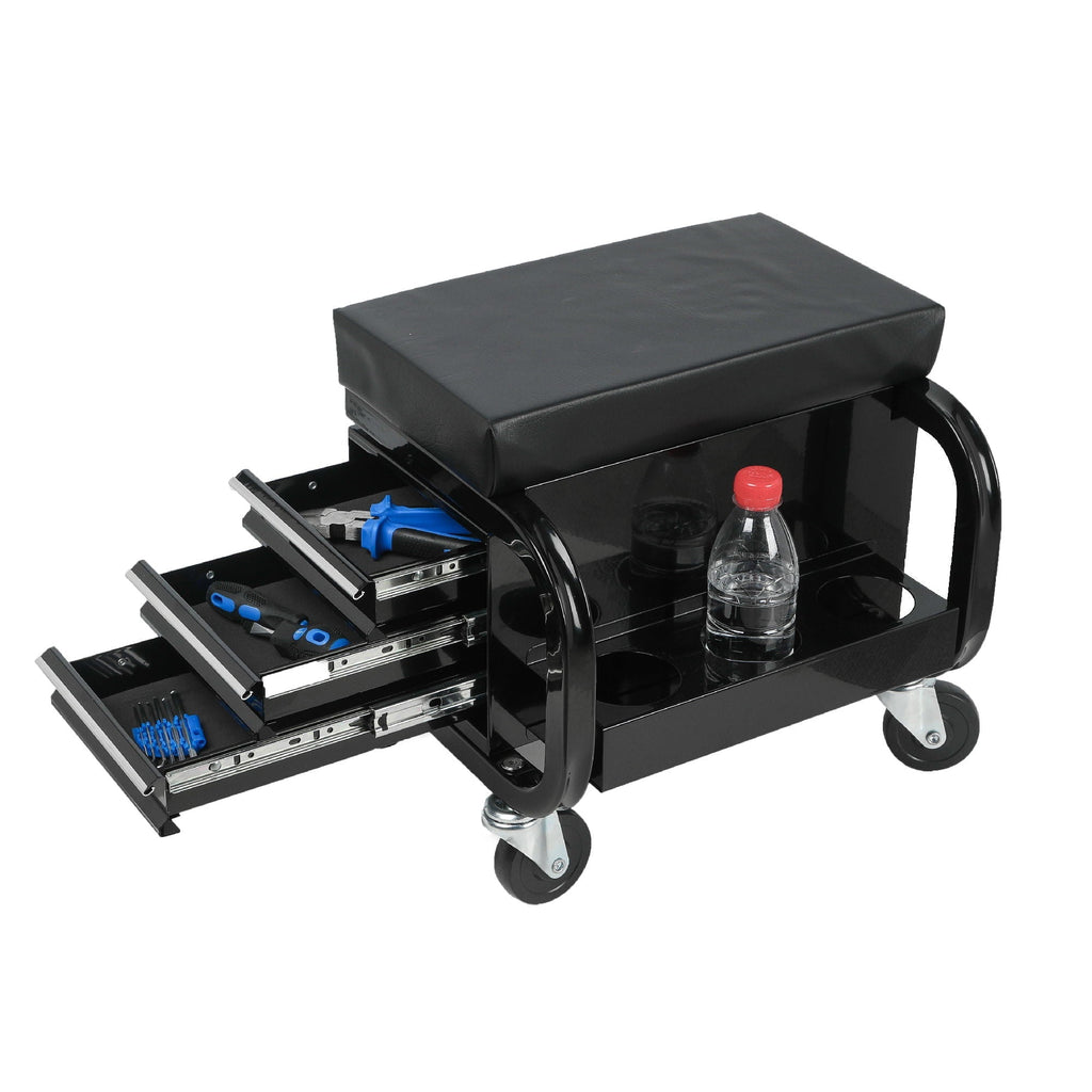 Rolling Creeper Garage Seat With 3 Built-In Drawers
