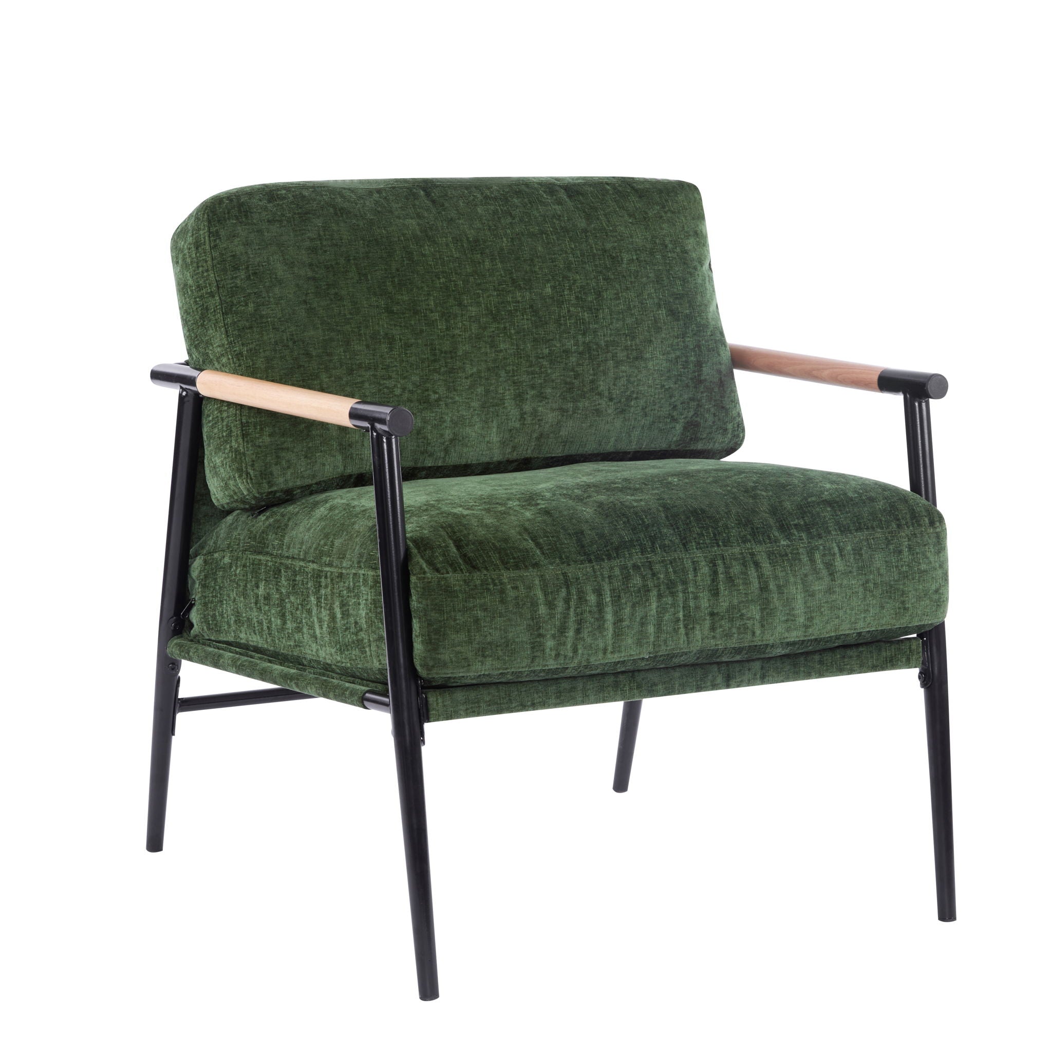 Modern Accent Chair With Plush Cushions and Wooden Armrests