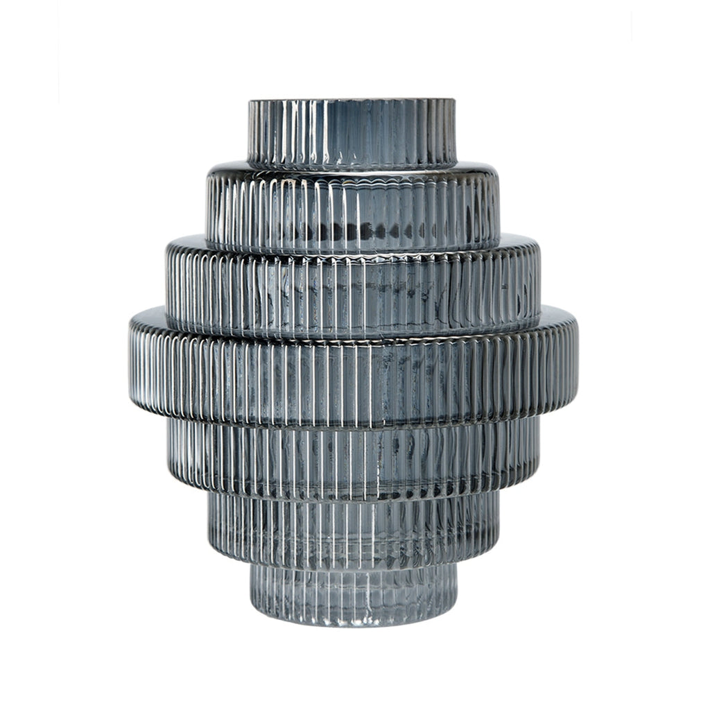 Multi-Tiered Geometric Vase with Smoked Blue Finish, Set of 2