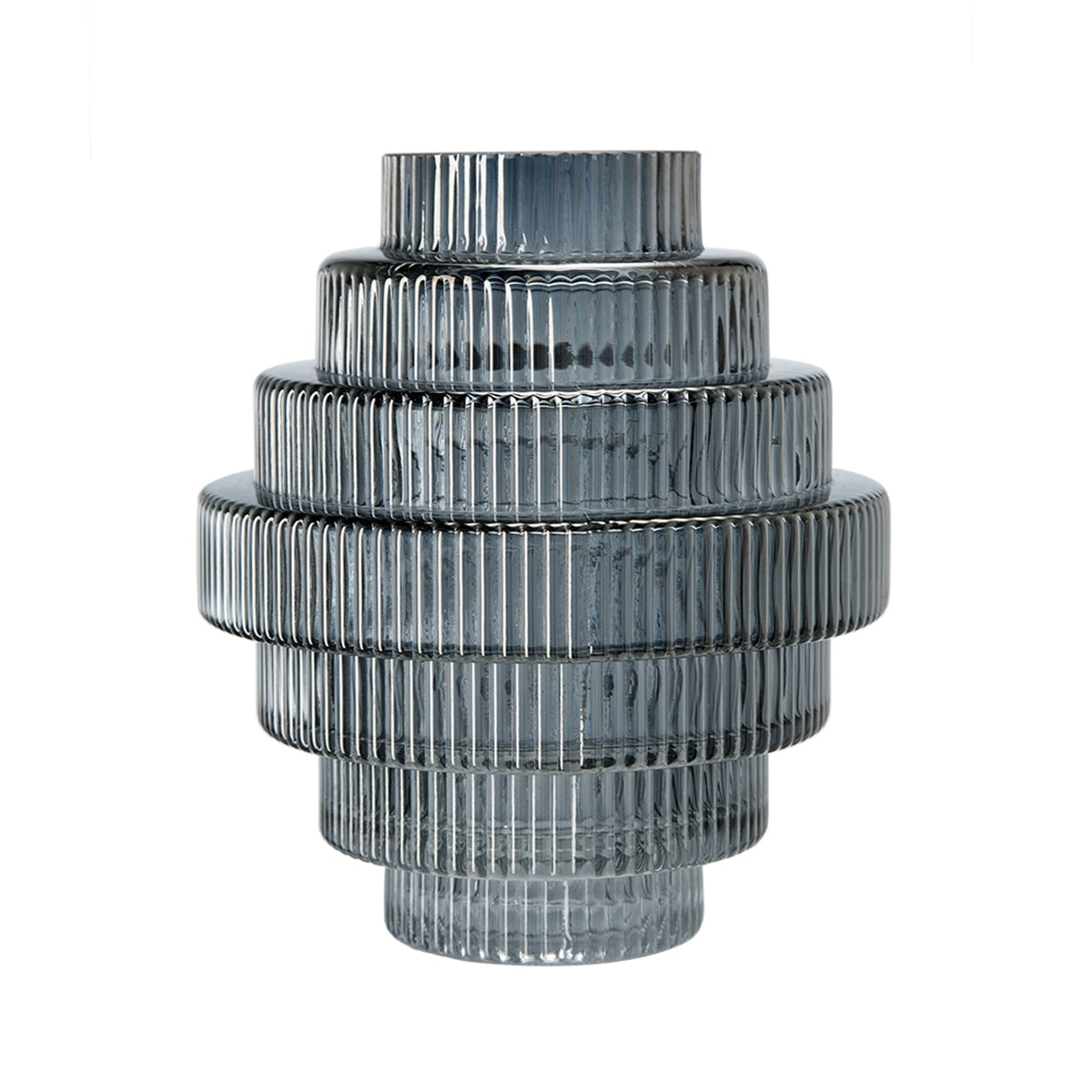 Multi-Tiered Geometric Vase with Smoked Blue Finish, Set of 2