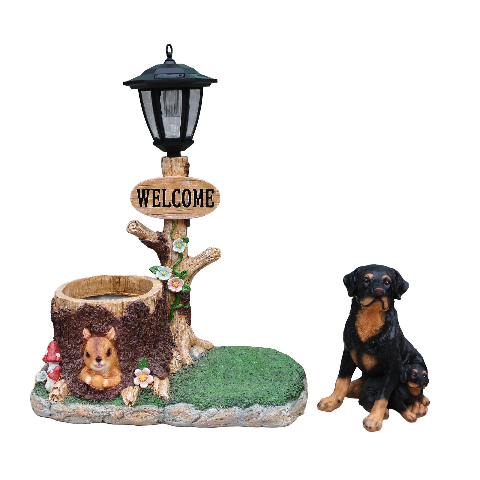 Rottweiler Dog Family Planter Statue