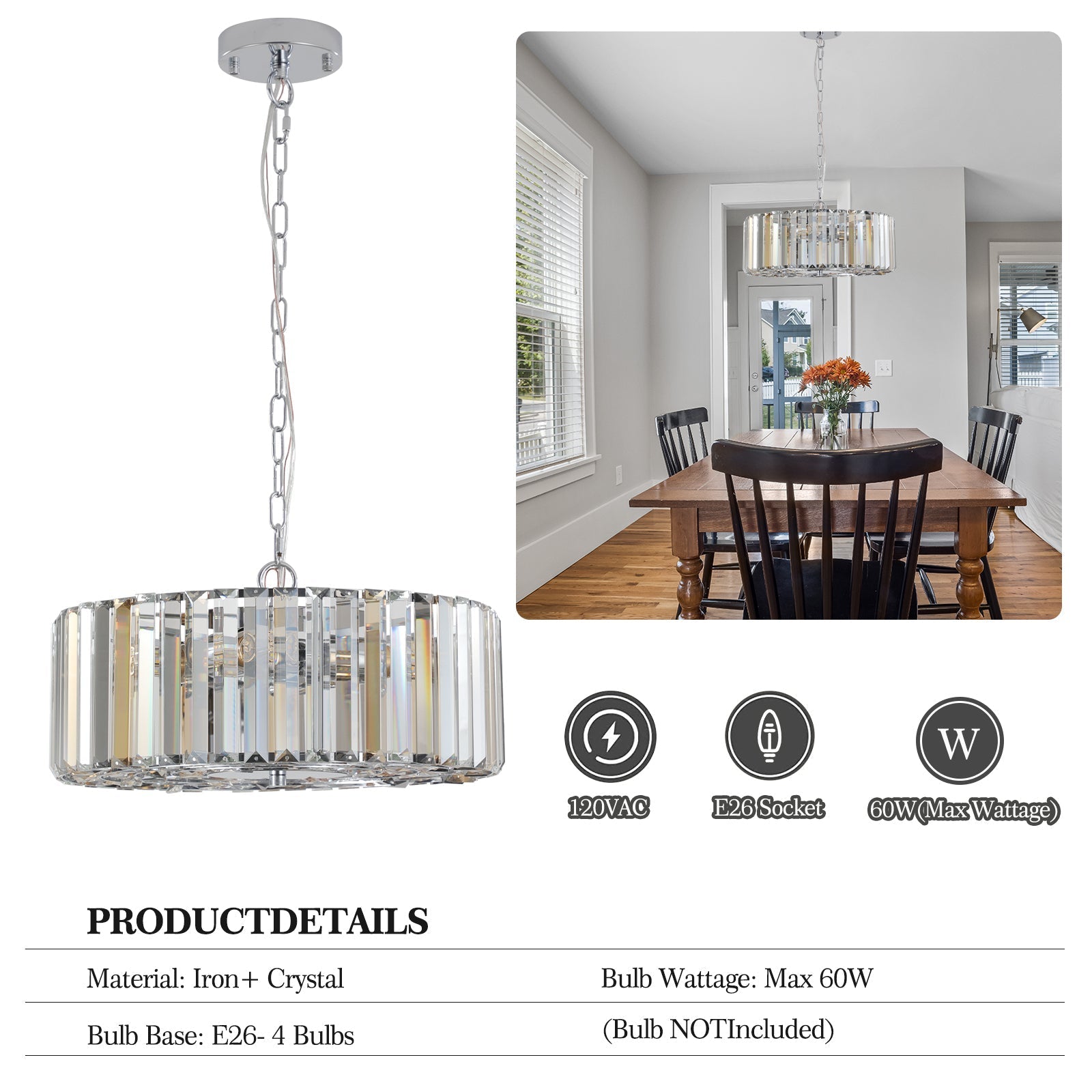17' Chrome Crystal Pendant Chandelier