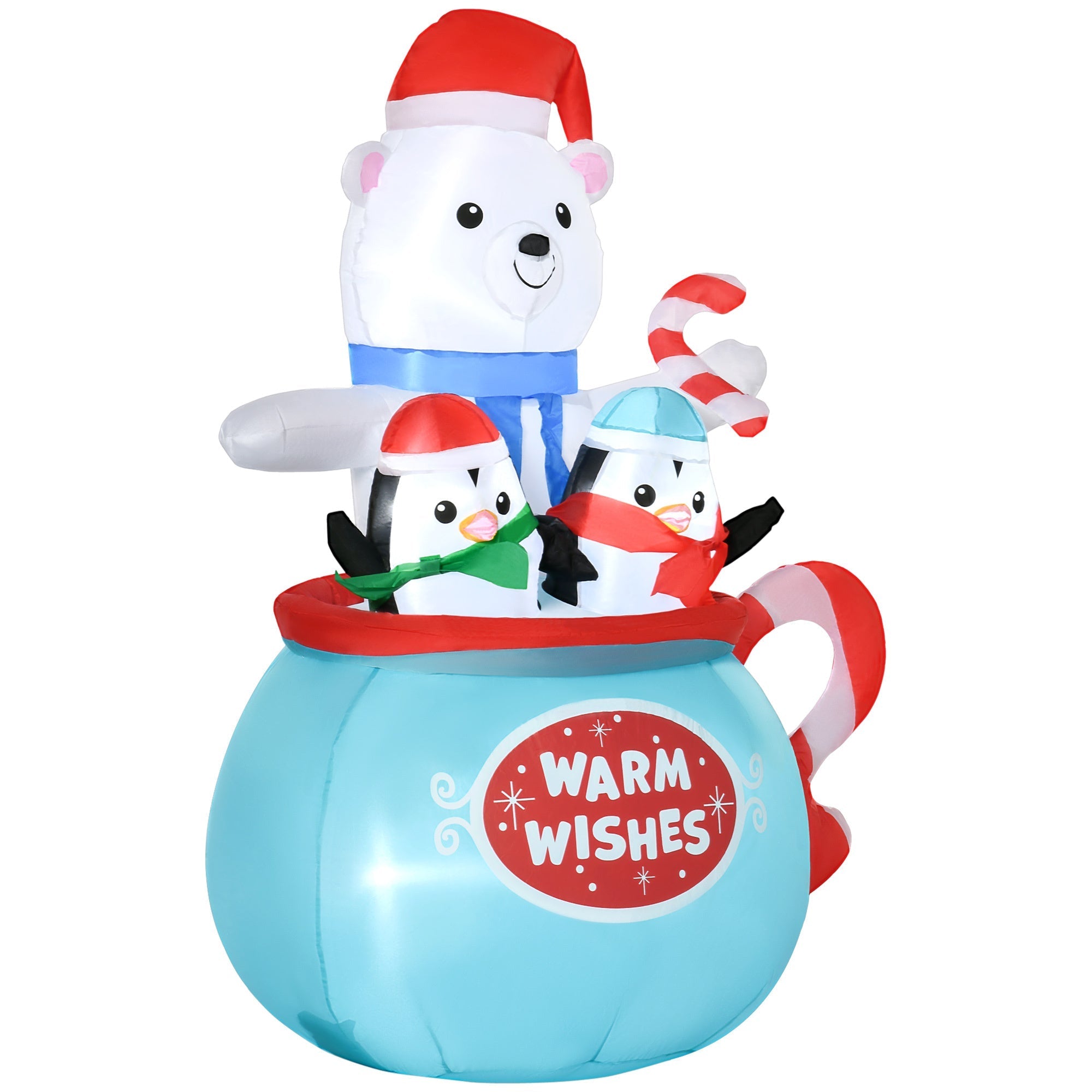 Outsunny 5ft Christmas Inflatable Outdoor Decoration Blessed Polar Bear and Penguins in the Cup