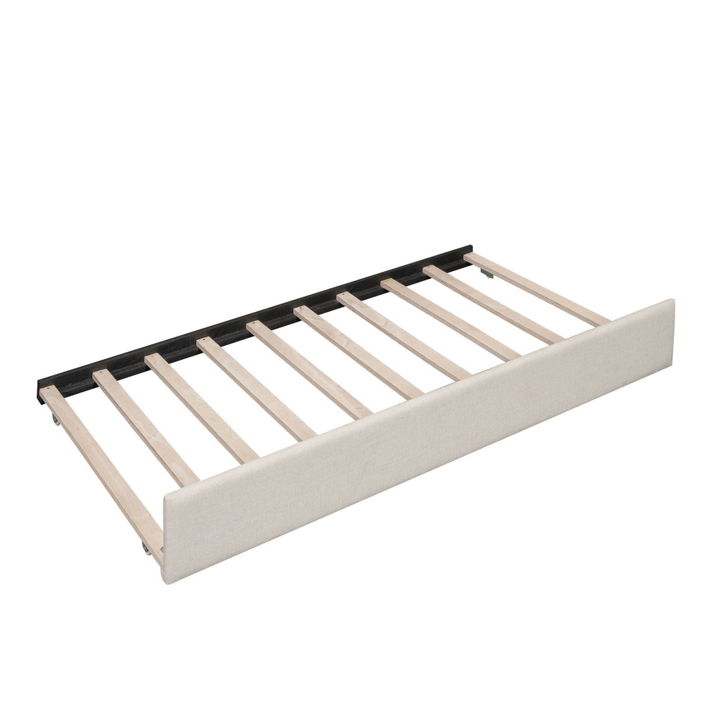 Queen Size Upholstered Platform Bed With USB And Twin Trundle - Beige
