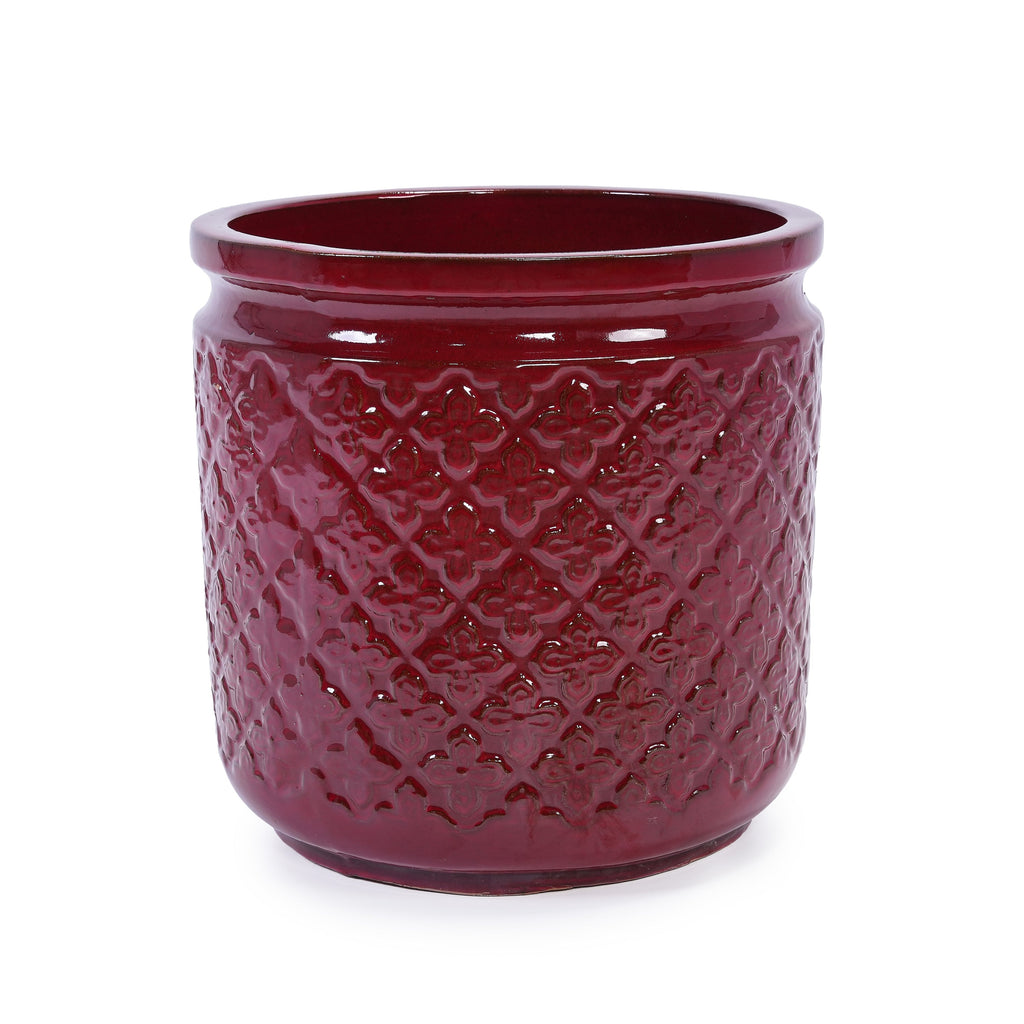 3 Pieces Ceramic Flowerpot Set, Bean Paste Red