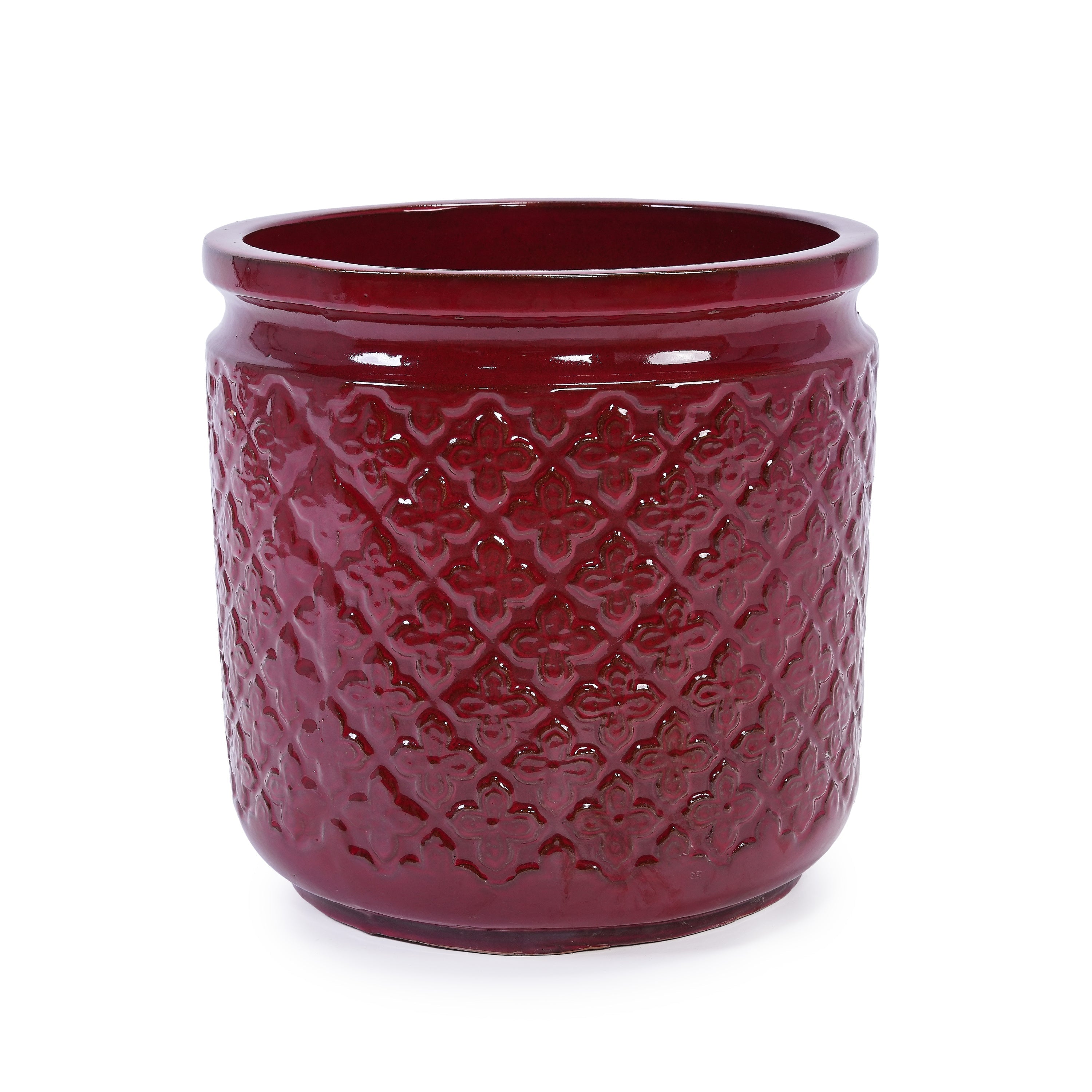 3 Pieces Ceramic Flowerpot Set, Bean Paste Red